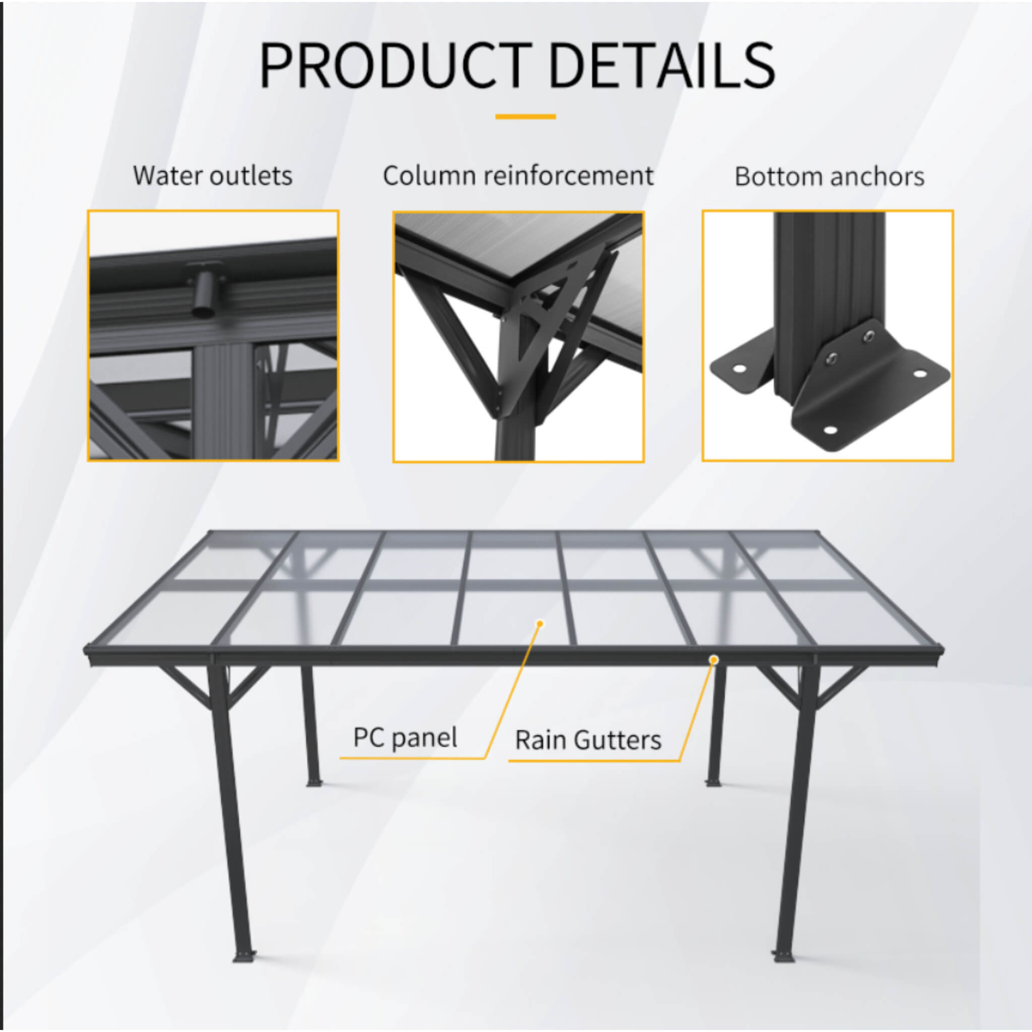Heavy-duty 10x16FT outdoor driveway pergola with aluminum alloy frame and polycarbonate panels by SAKSBY WHOLESALE.