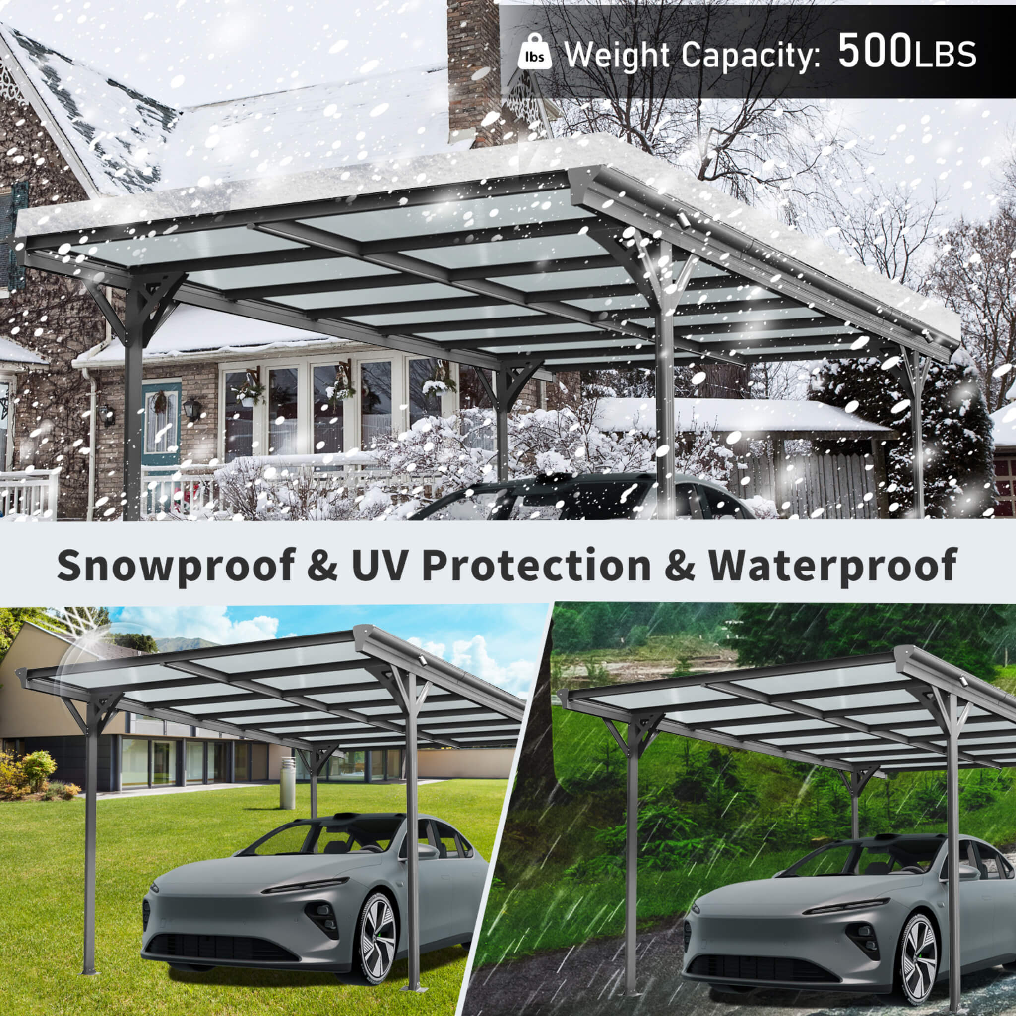 10x16ft Alora heavy-duty outdoor driveway pergola with aluminum alloy frame and polycarbonate panels for carports.
