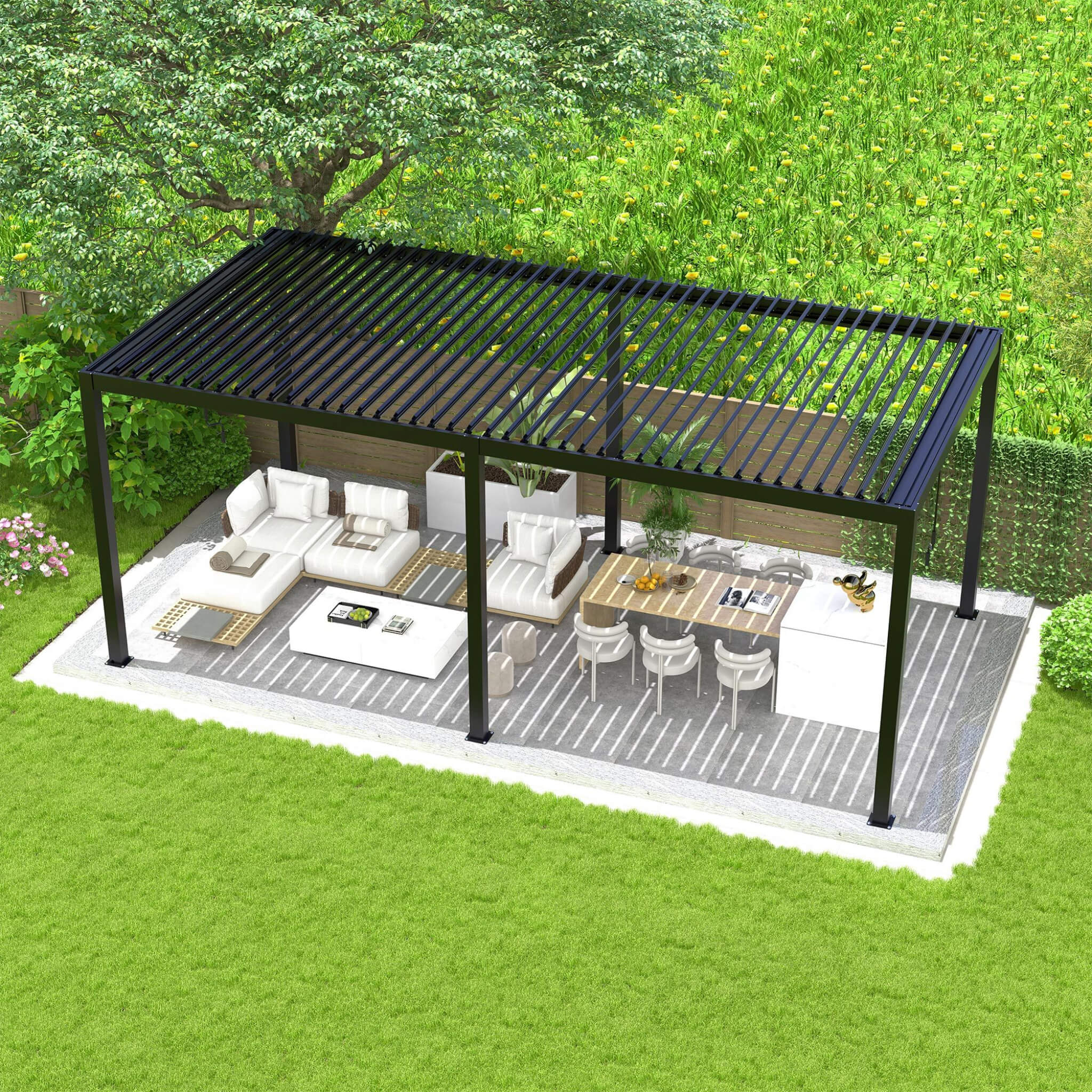 [10X19FT] Alora Modern Durable All-Weather Outdoor Pergola With Aluminum Frame And Steel Louvers (SAK32691) - We The Collective