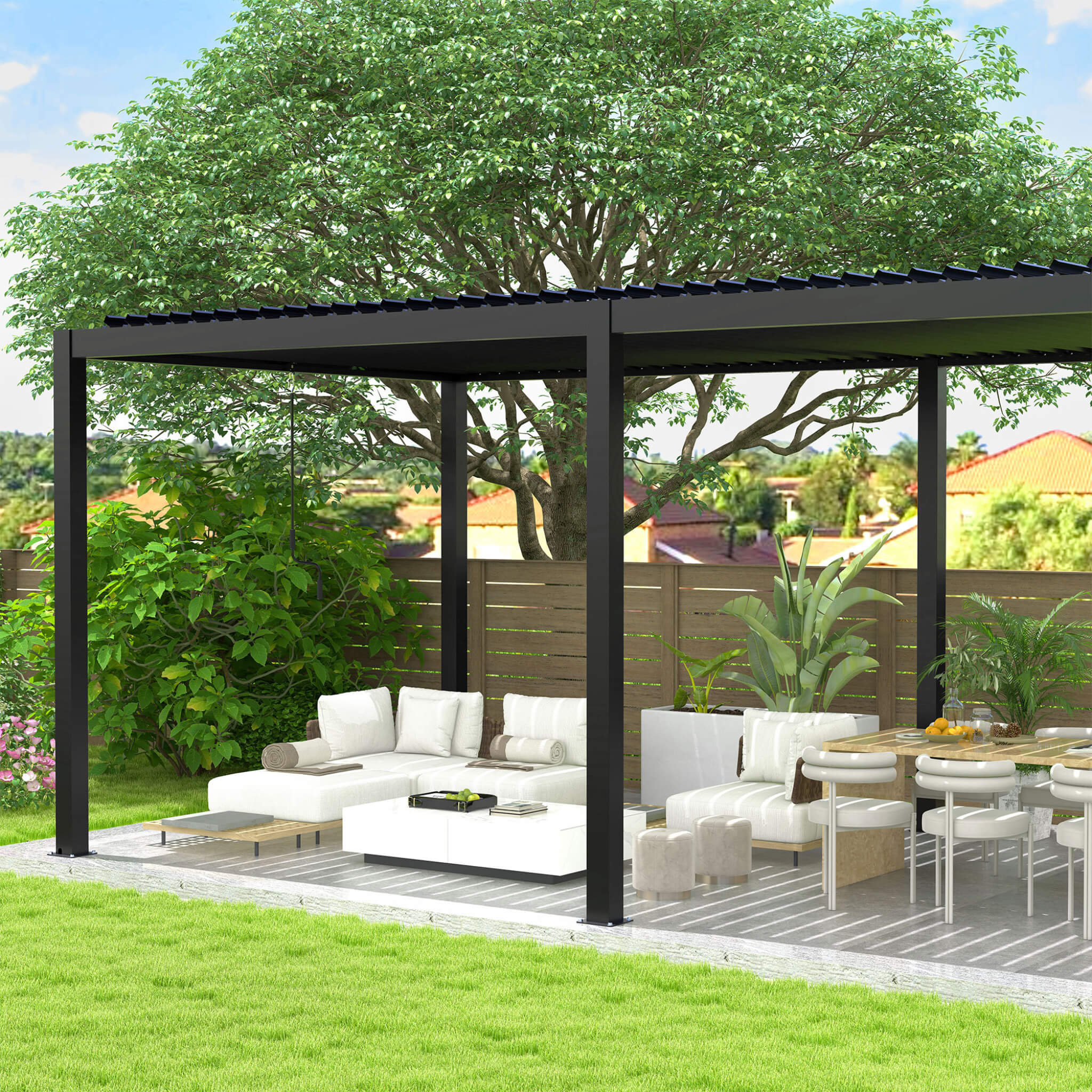[10X19FT] Alora Modern Durable All-Weather Outdoor Pergola With Aluminum Frame And Steel Louvers (SAK32691) - We The Collective