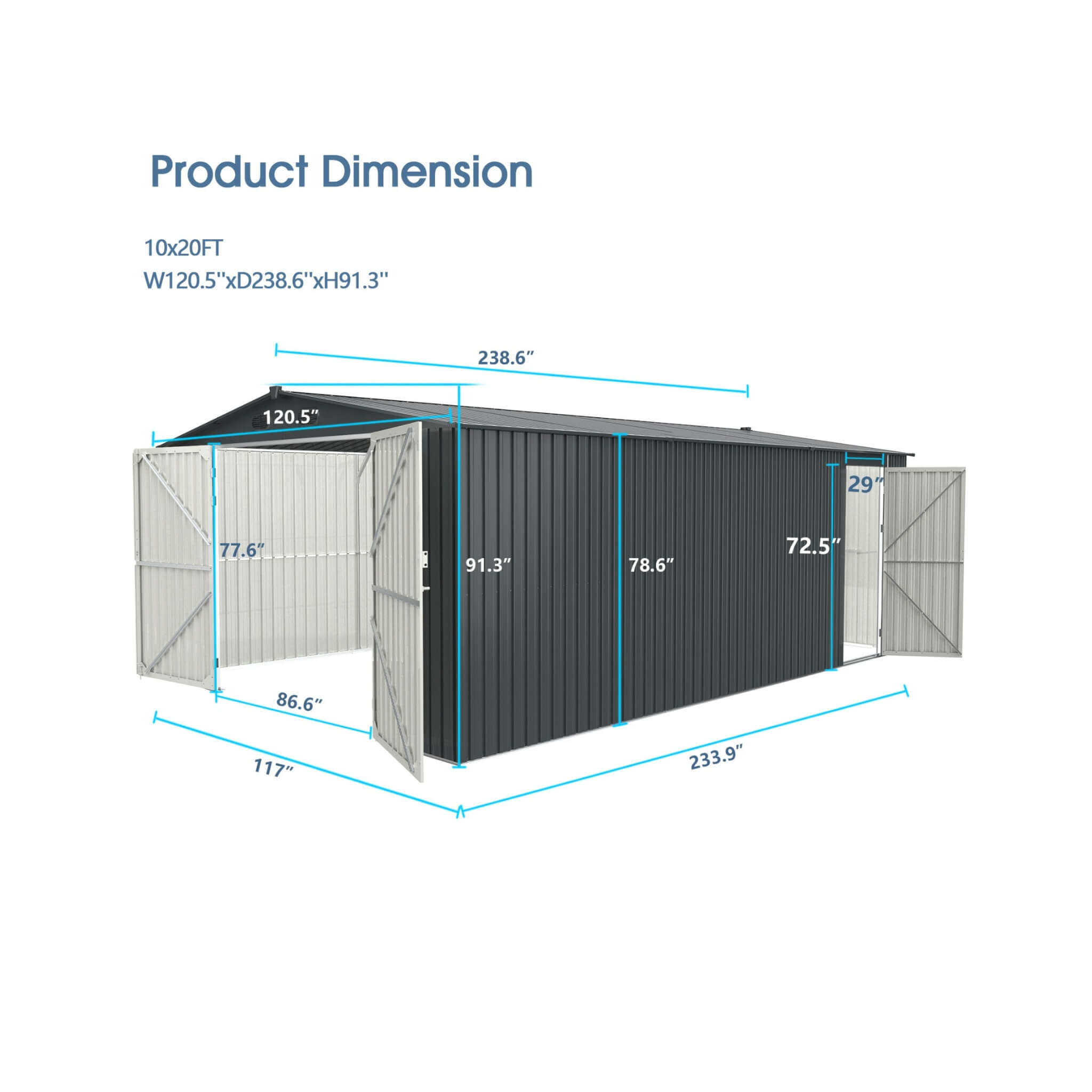 10x20ft Alora heavy-duty outdoor storage shed with air vents, showcasing robust design and ample storage space.