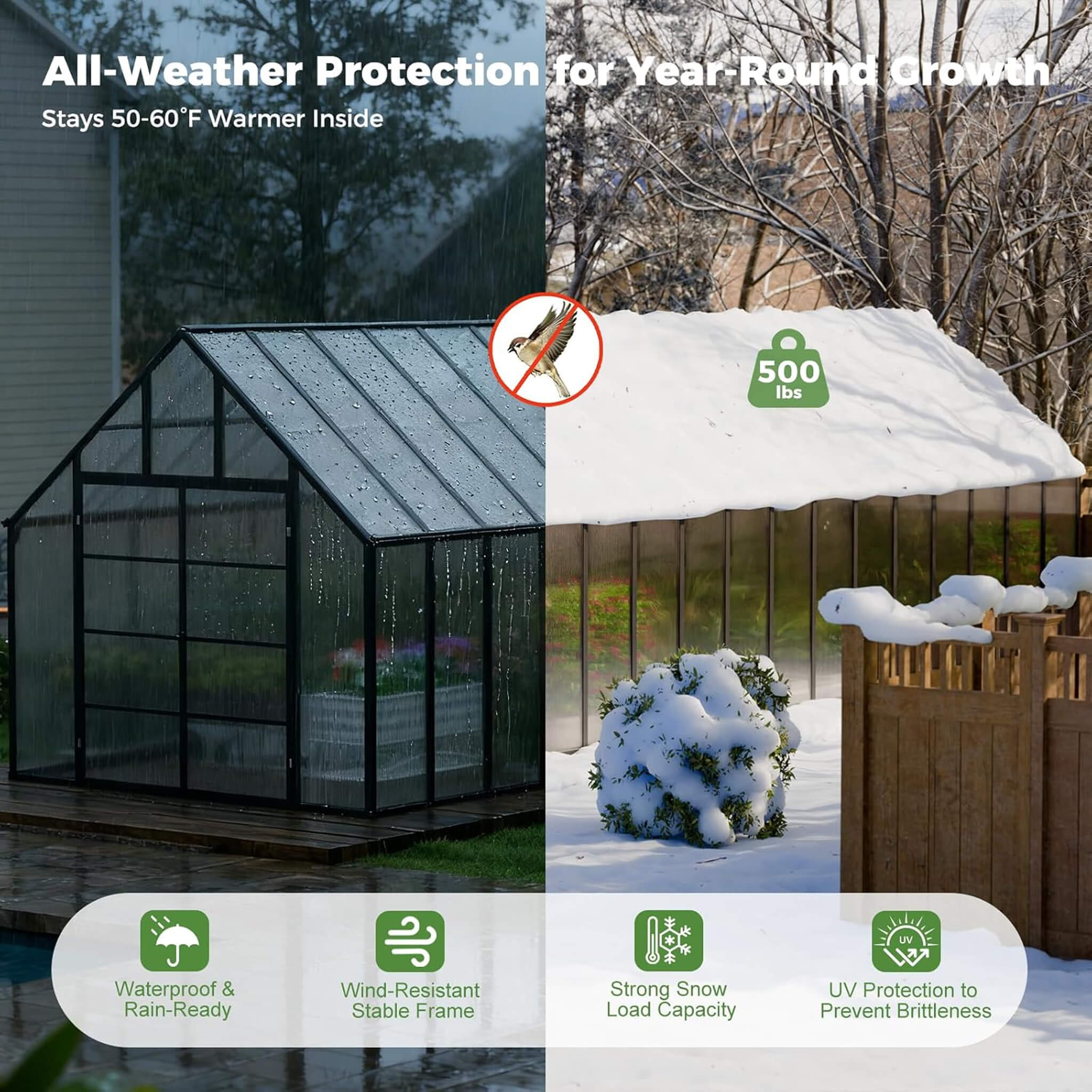 10x32ft heavy-duty outdoor aluminum greenhouse with polycarbonate panels, roof vents, swing doors, ideal for all-weather gardening.