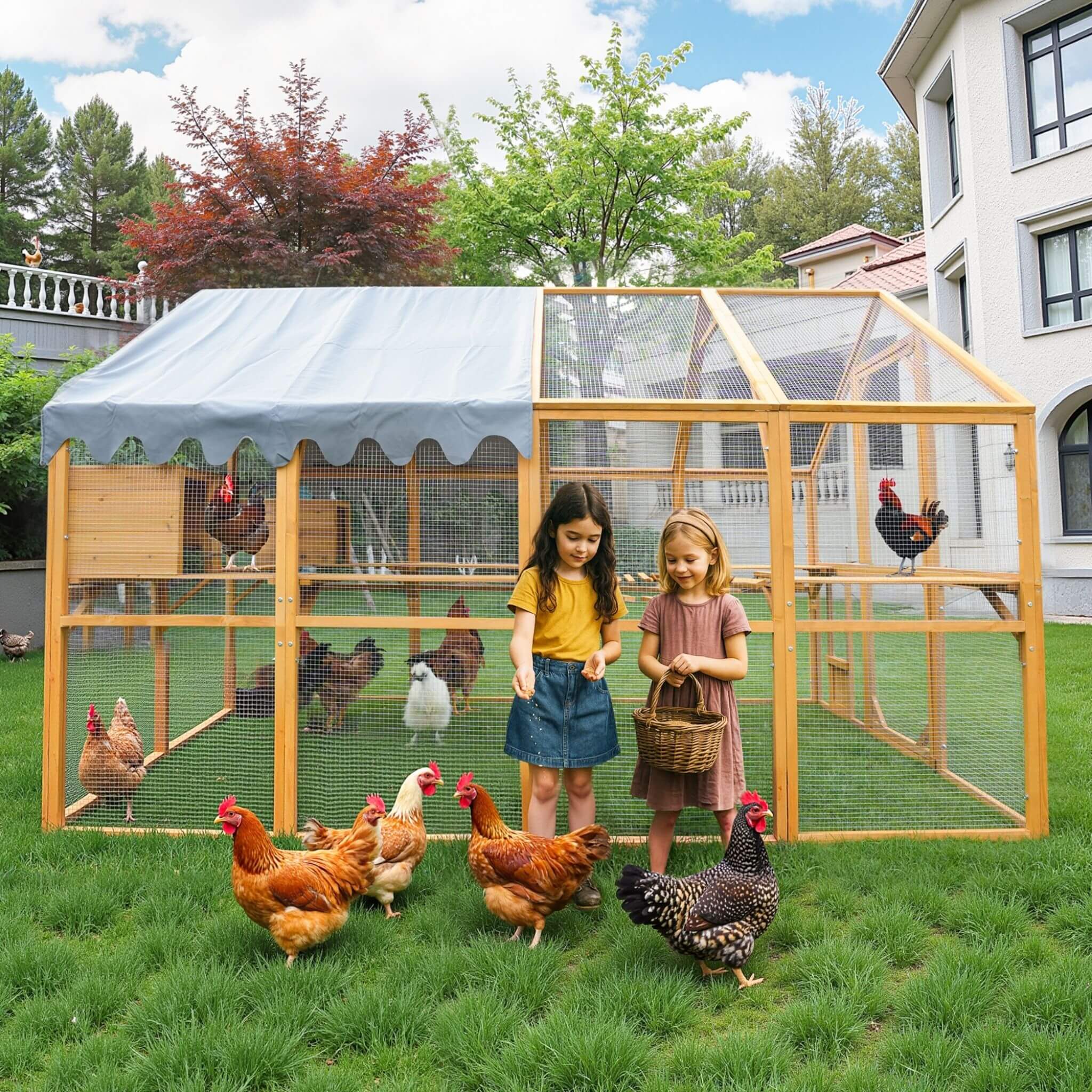 110-Inch Large Outdoor Kitten Playpen Chicken Coop With Waterproof Cover (SAK15370) - We The Collective