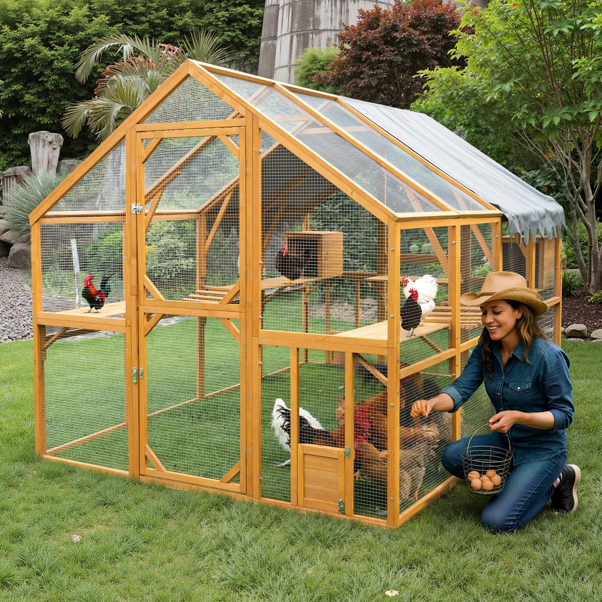 110-Inch Large Outdoor Kitten Playpen Chicken Coop With Waterproof Cover (SAK15370) - We The Collective
