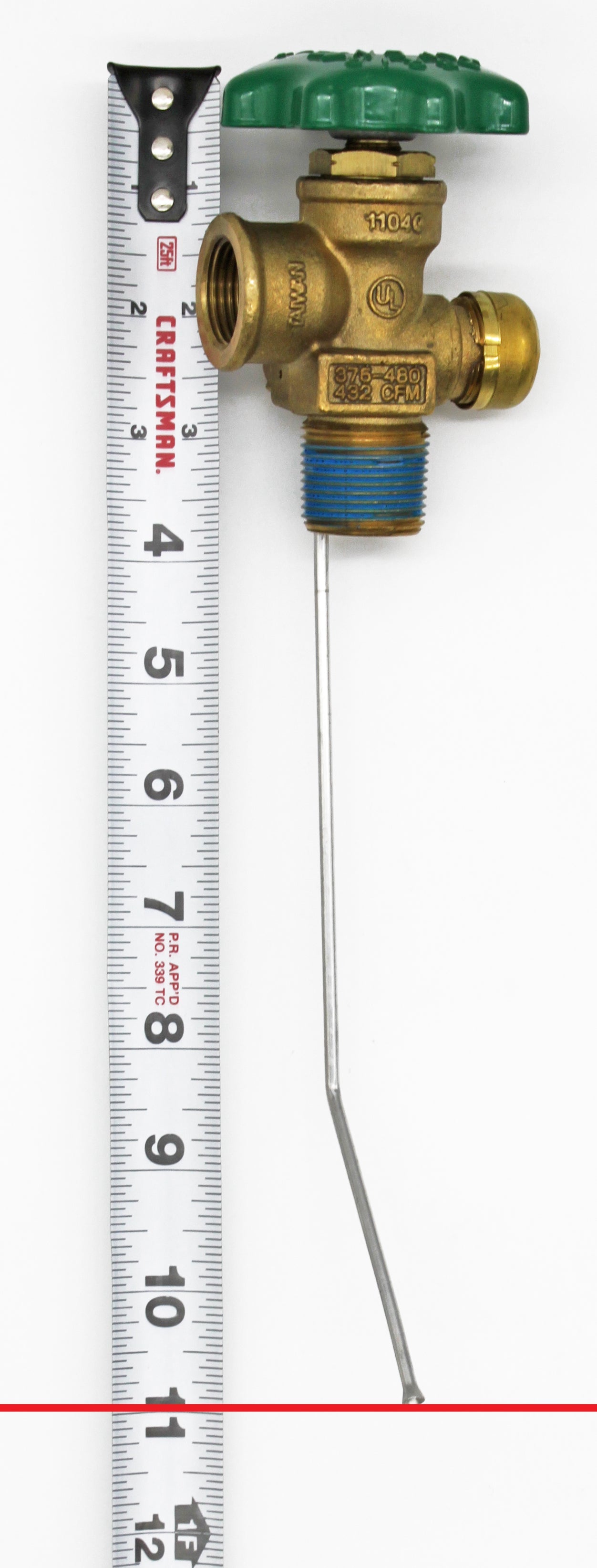 Flame King 100lb POL valve for hog or horizontal propane cylinder with measurement markings visible in the image.
