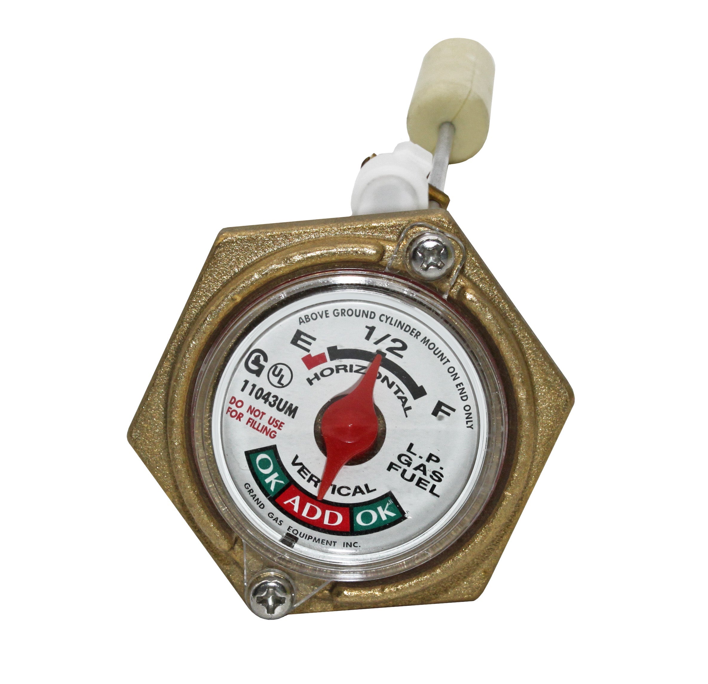 Flame King Horizontal and Vertical Float Gauge for propane tanks, showcasing the gauge design and measurement features.