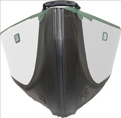 Backcountry Sportsman TC16 Travel Canoe, inflatable canoe on water with paddles, compact and portable for outdoor adventures.