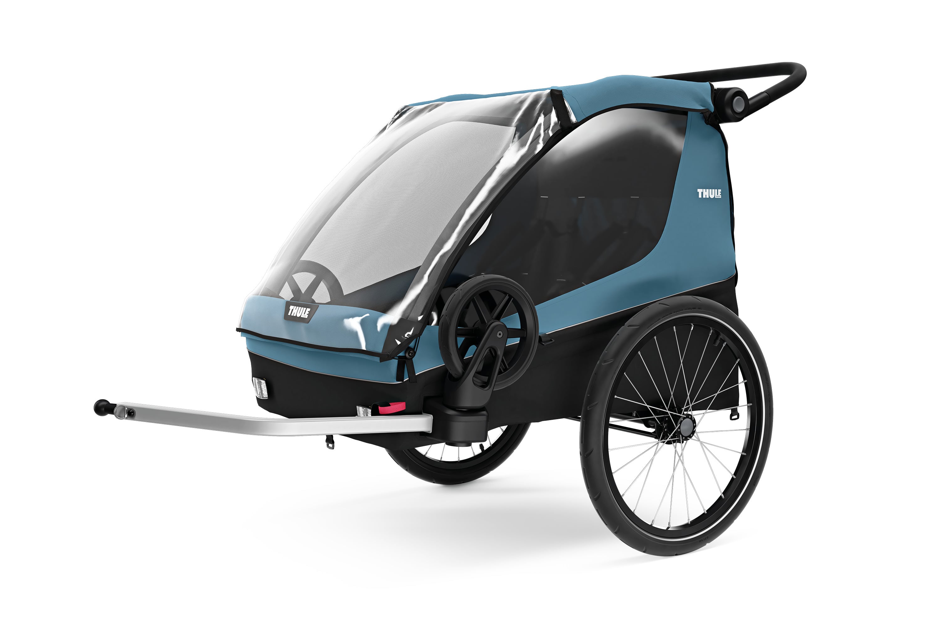 Backcountry Sportsman Thule Courier bike trailer with durable black frame and cargo space, designed for transporting gear on bike rides.