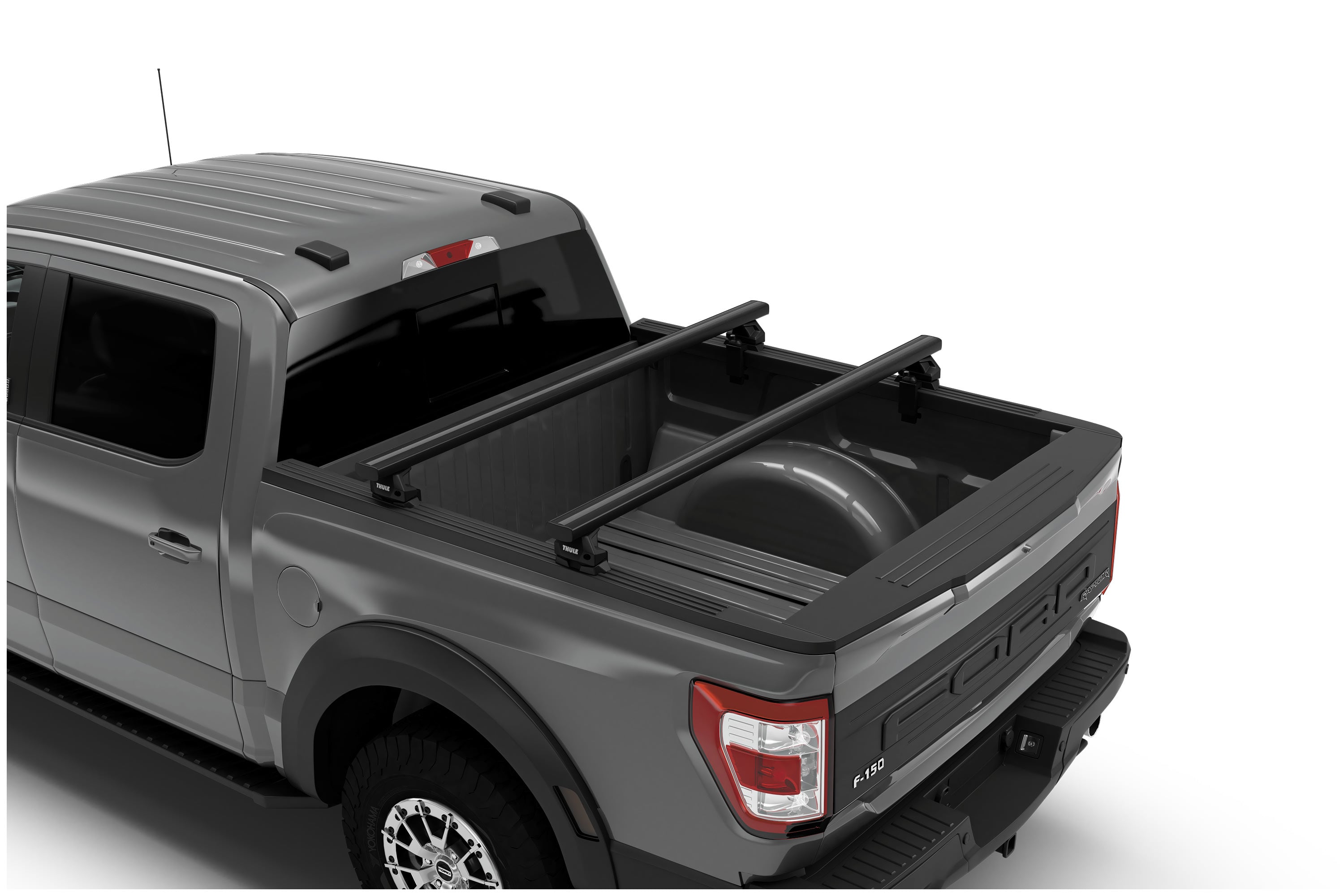 Thule Xsporter Pro Low roof rack system on a vehicle, designed for carrying gear securely on top of trucks or SUVs.