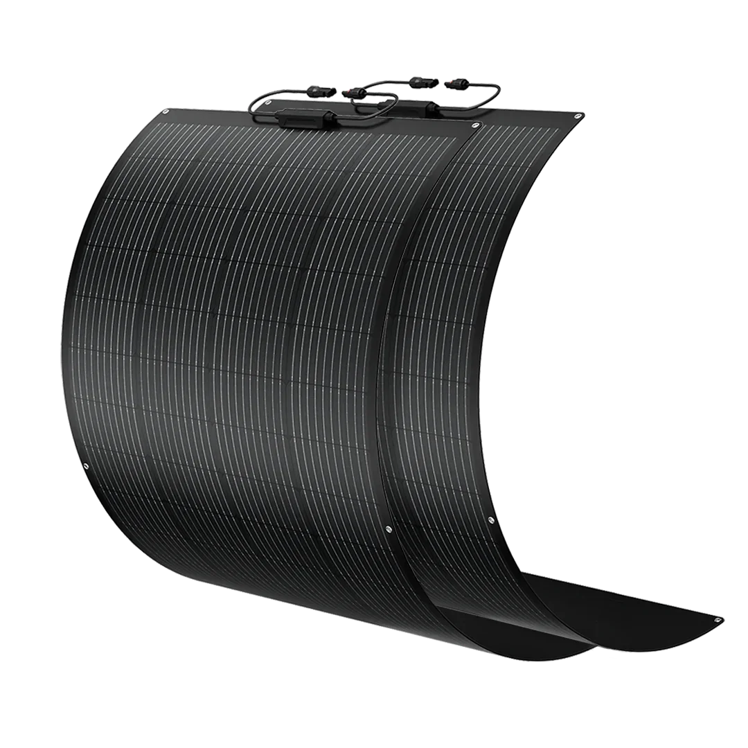 Green Vista Living BougeRV Arch 200W fiberglass flexible curved solar panel showing its lightweight, durable design for outdoor use.