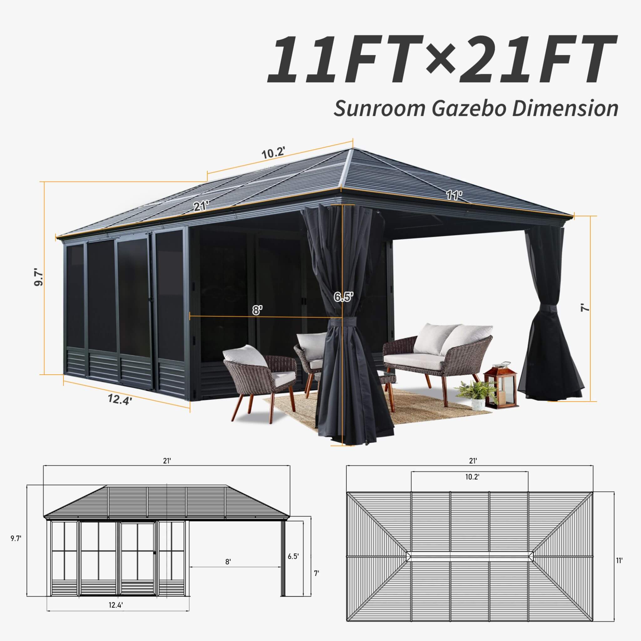Alora Outdoor All-Season Solarium Sunroom Gazebo With Galvanized Steel Roof (SAK42018) - We The Collective