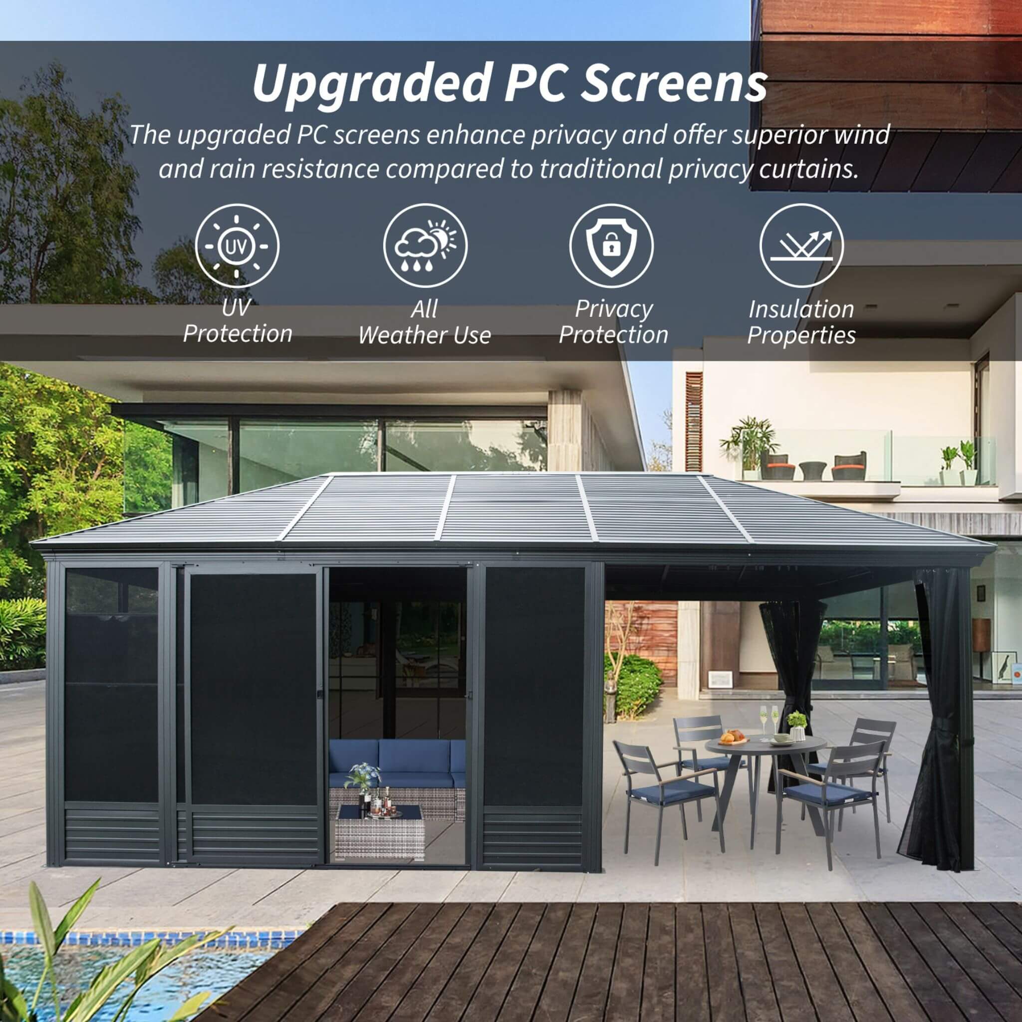 Alora Outdoor All-Season Solarium Sunroom Gazebo With Galvanized Steel Roof (SAK42018) - We The Collective