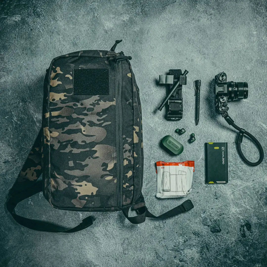 Recycled Firefighter 12 Hour Plus Backpack made from durable 500D material, featuring multiple compartments and sturdy straps.