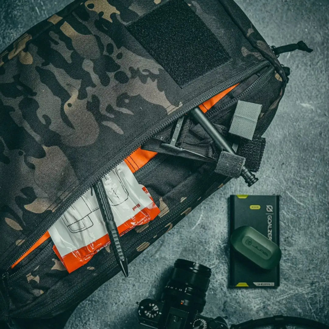 Recycled Firefighter 12 Hour Plus Backpack made of durable 500D fabric, featuring multiple compartments and sturdy straps.