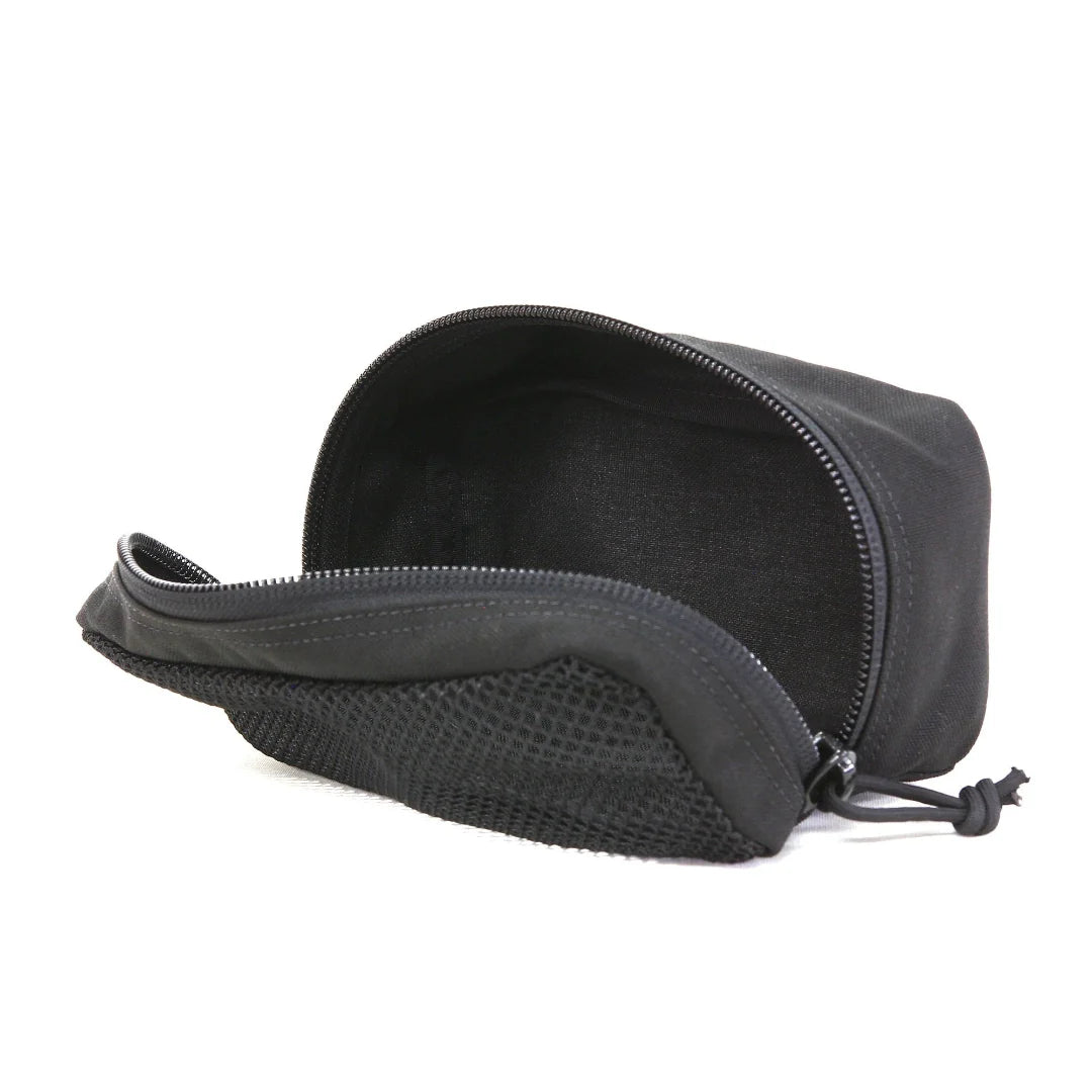 Small 12 Hour Mesh Pouch by Recycled Firefighter in durable mesh fabric, showcasing its organizational compartments.