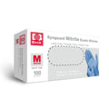 Box of 100 medium nitrile hygiene gloves from QuakeKits, showing blue disposable gloves with textured fingertips.