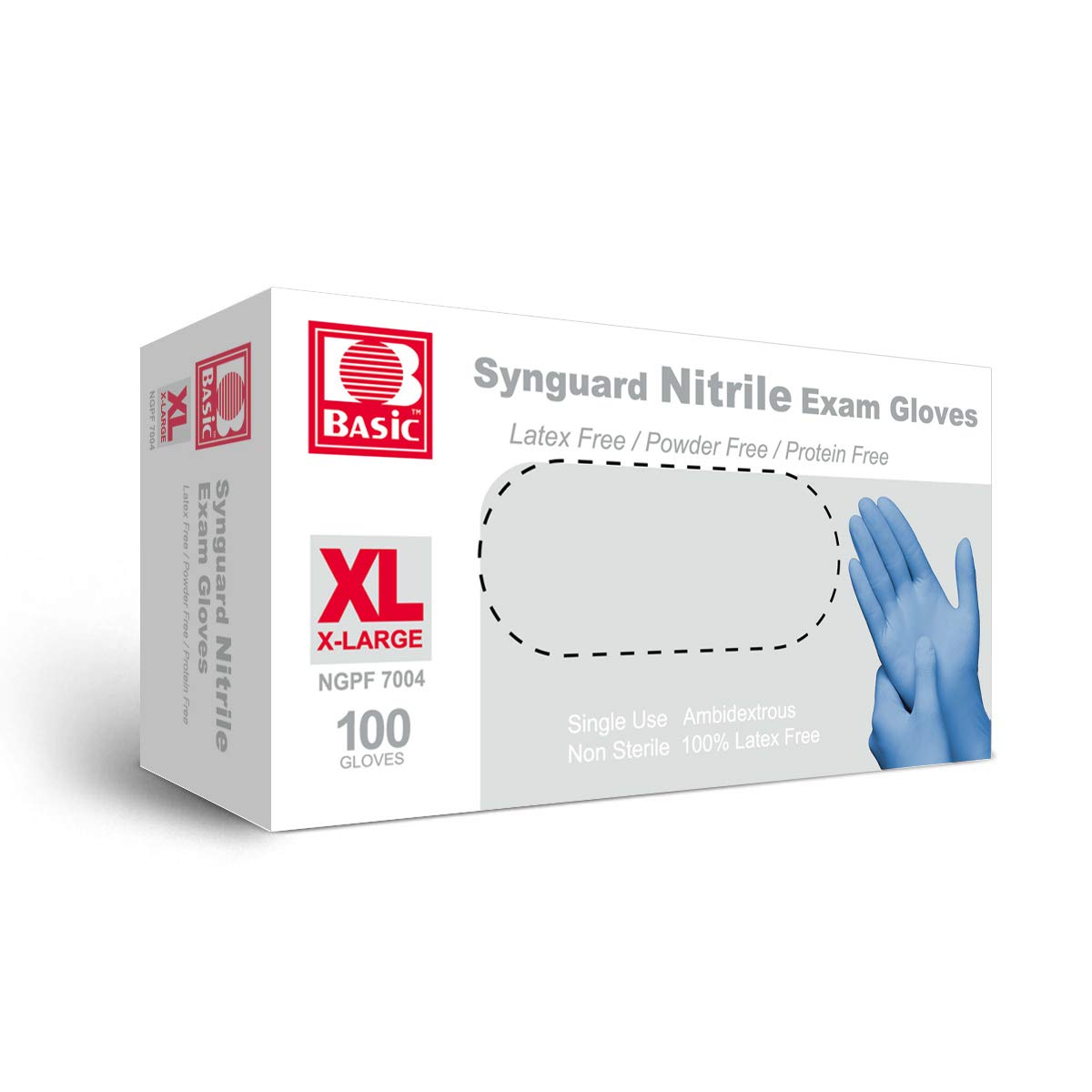Box of 100 large nitrile hygiene gloves from quakekits.com, showing blue disposable gloves for medical or cleaning use.