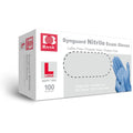 Large nitrile gloves from quakekits.com, 100 per box, designed for hygiene and medical use, showing the gloves on a clean surface.
