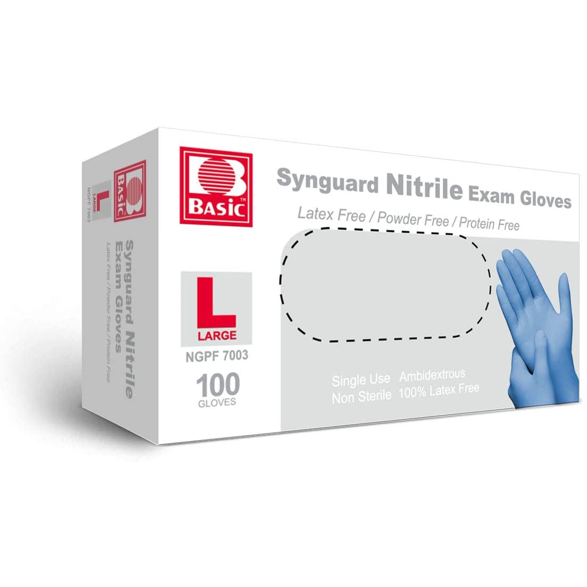 Large nitrile gloves from quakekits.com, 100 per box, designed for hygiene and medical use, showing the gloves on a clean surface.
