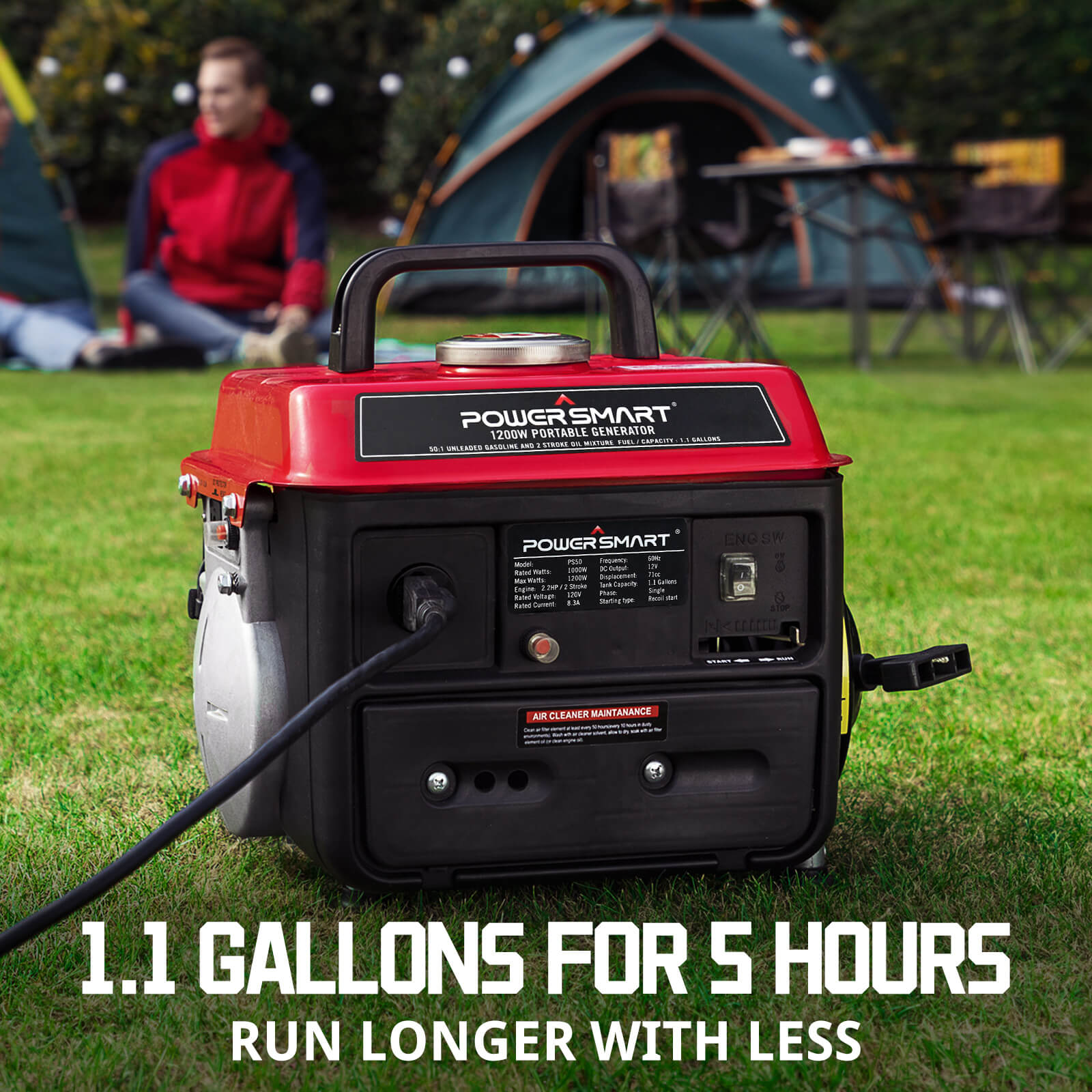PowerSmart 1200W 2-stroke portable generator for outdoor use, compact outdoor power generator for home and camping applications