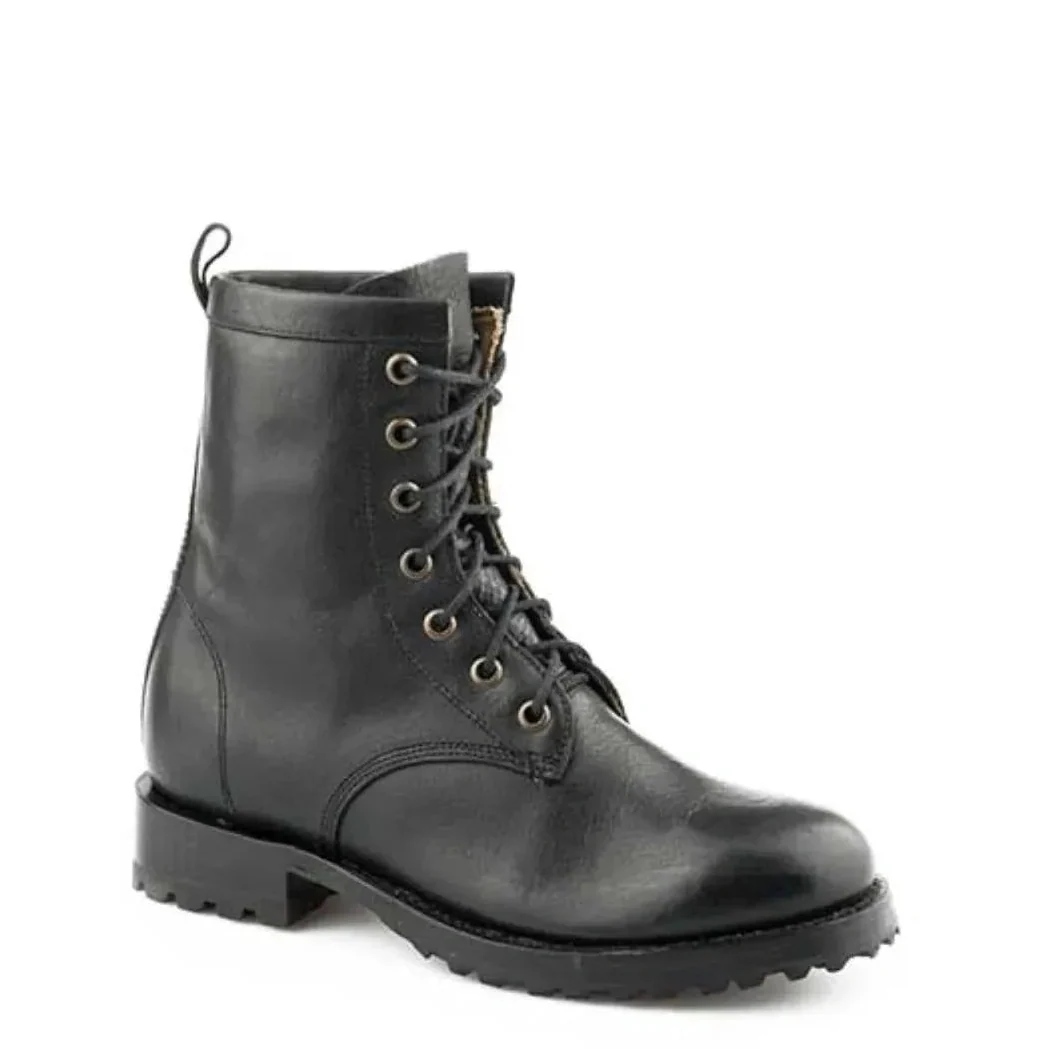 Black Stetson Sam women's hiking boot with sturdy leather upper and rugged outsole, designed for outdoor adventures.