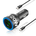 Rexing 120W USB C triple port car charger with included cable, compact electronic device for fast vehicle charging.