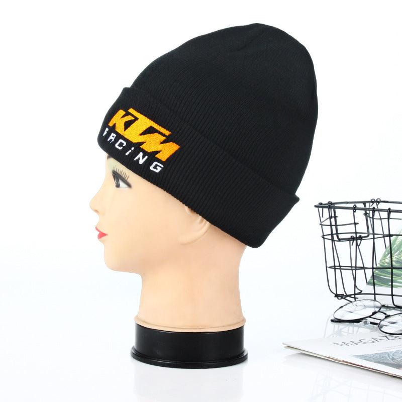 Decorative sport motorcycle baseball cap by Bean's Moto Booth with embroidered motorcycle graphic and curved brim.