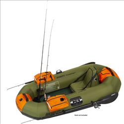 Backcountry Sportsman PF7 PackFish inflatable fishing boat with deluxe fishing package, shown with fishing gear and accessories.