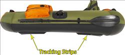 Backcountry Sportsman PF7 PackFish inflatable fishing boat with deluxe fishing package, shown floating on water with fishing gear.