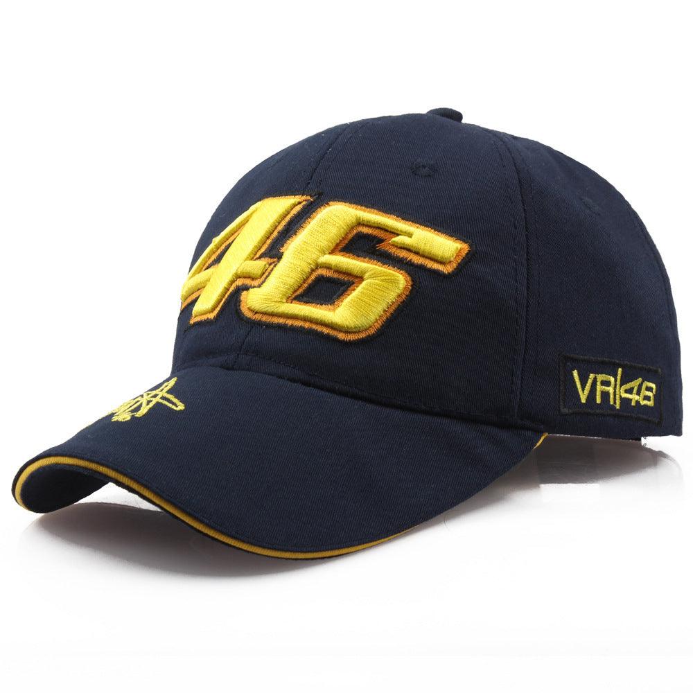 Decor sport motorcycle baseball cap by Bean's Moto Booth with embroidered motorcycle design, casual style, and adjustable fit.