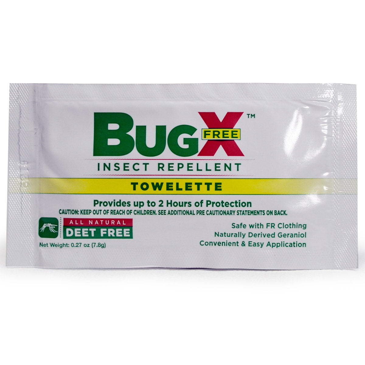 BugX insect repellent skin protection towelette by quakekits.com, 0.27 oz, safe for skin, compact topical insect repellent.
