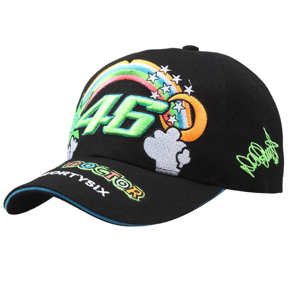 Decorative sport motorcycle baseball cap in black with Bean's Moto Booth logo, showcasing casual headwear with motorcycle style.