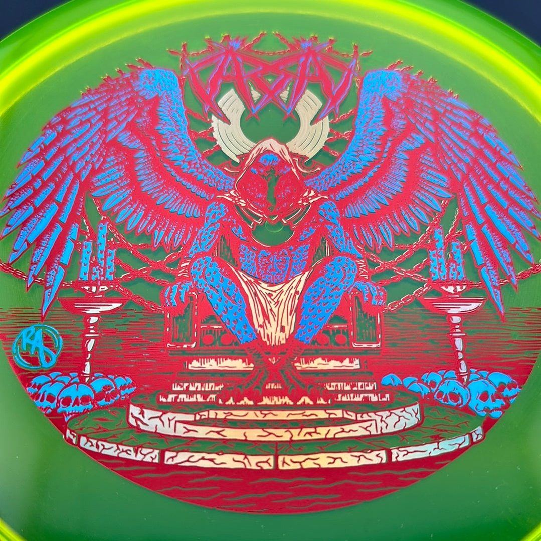 CryZtal Buzzz disc golf disc by Rare Air Discs featuring Karudi the Overseer design for cult of RAD by Ripper Studios.