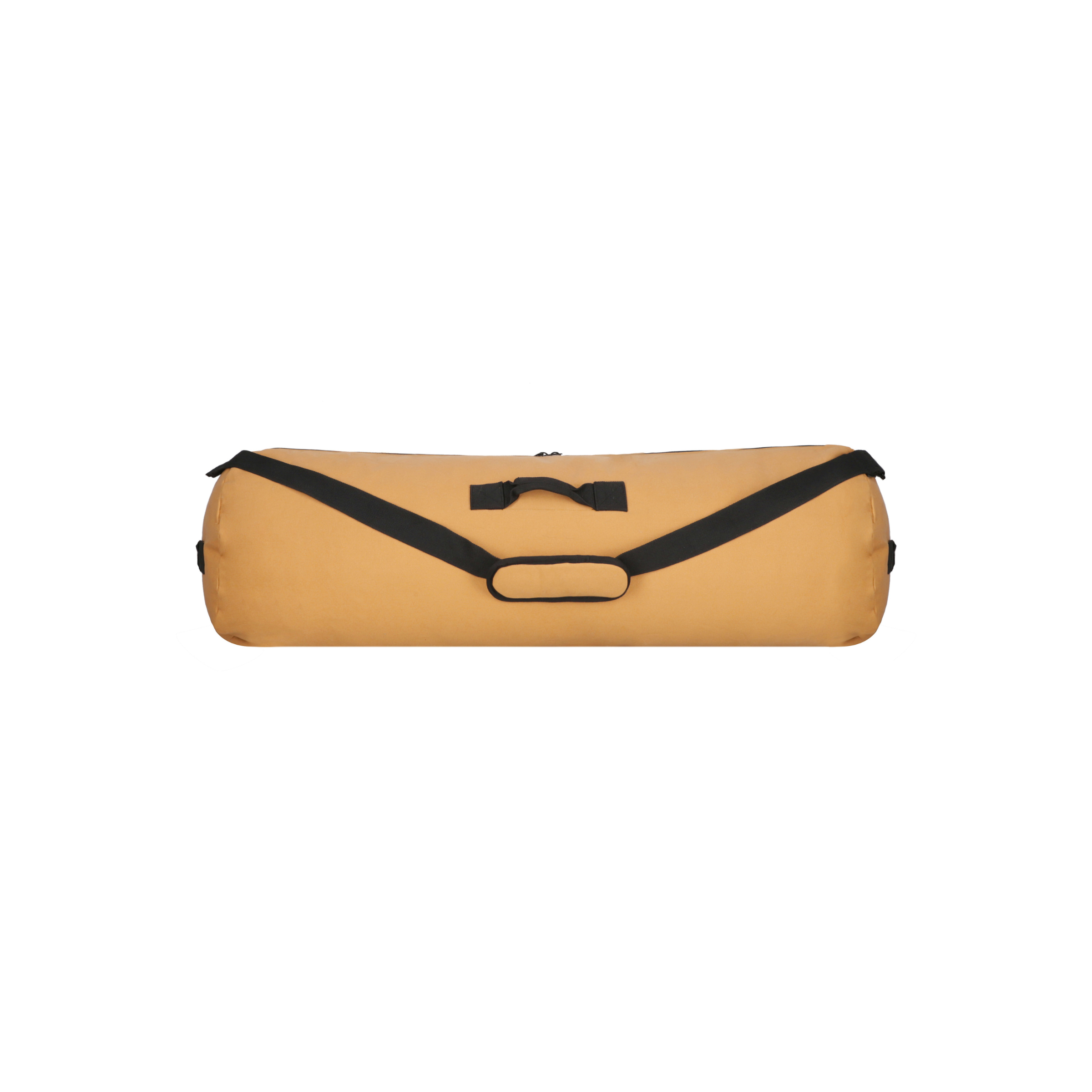 White Duck Outdoors Hoplite Canvas Duffel Bag showing durable beige canvas material and sturdy leather handles.