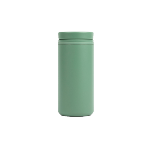 Created Co. 12oz Nomad Grip Tumbler in sage green with lid, featuring a sleek, matte finish and durable design for on-the-go use.