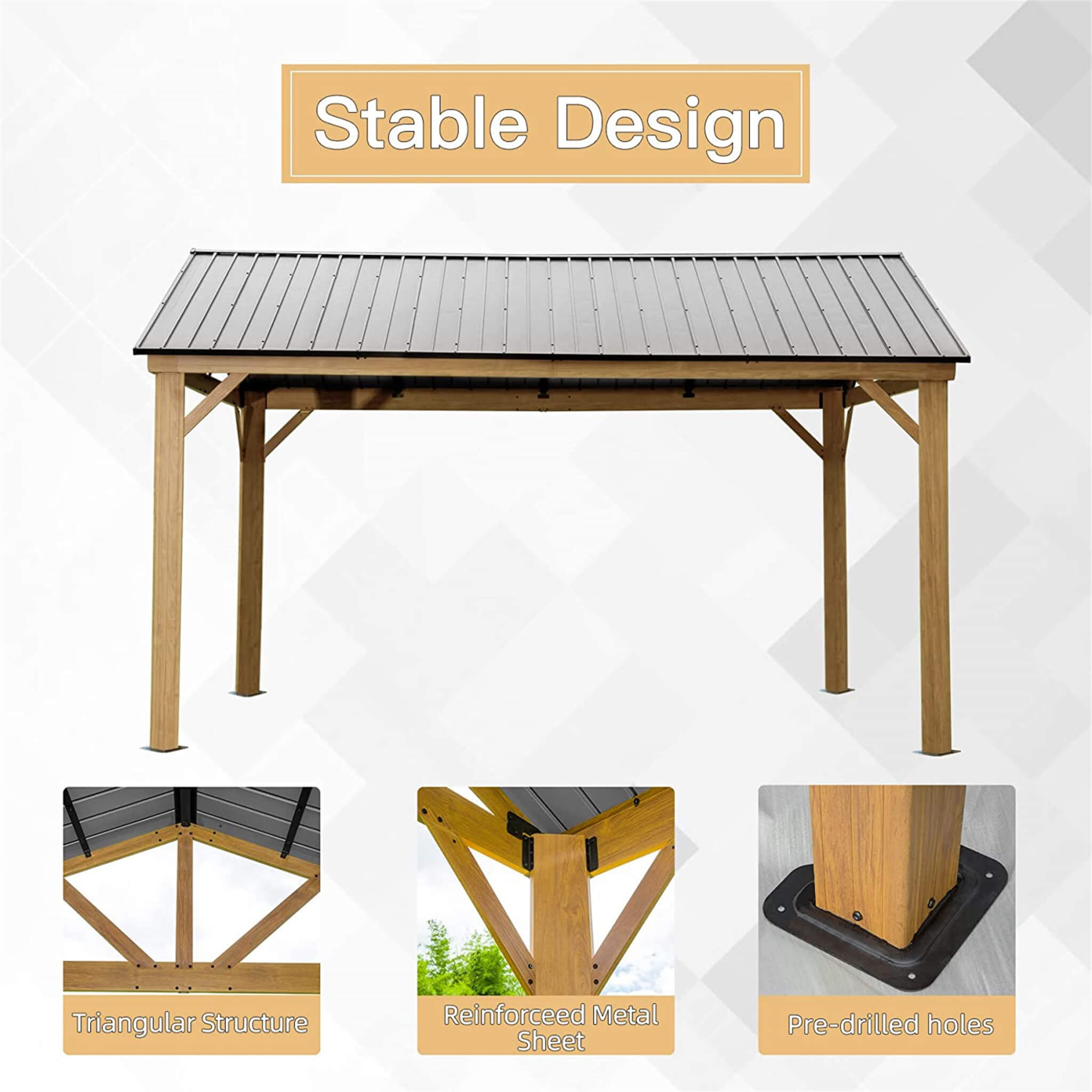 [12X14FT] Alora Hardtop All-Weather Outdoor Gazebo With Galvanized Steel Roof (SAK83261) - We The Collective