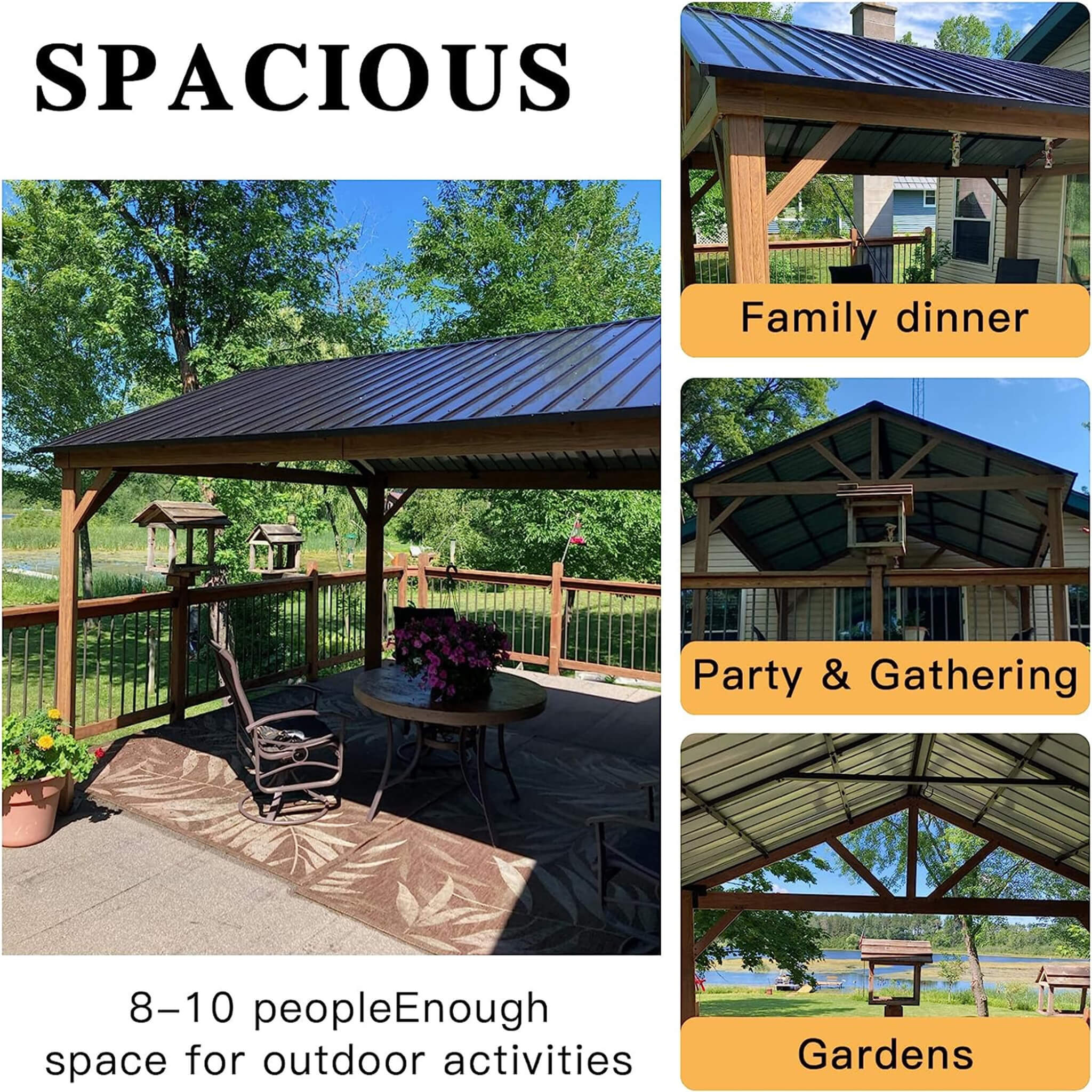 [12X14FT] Alora Hardtop All-Weather Outdoor Gazebo With Galvanized Steel Roof (SAK83261) - We The Collective