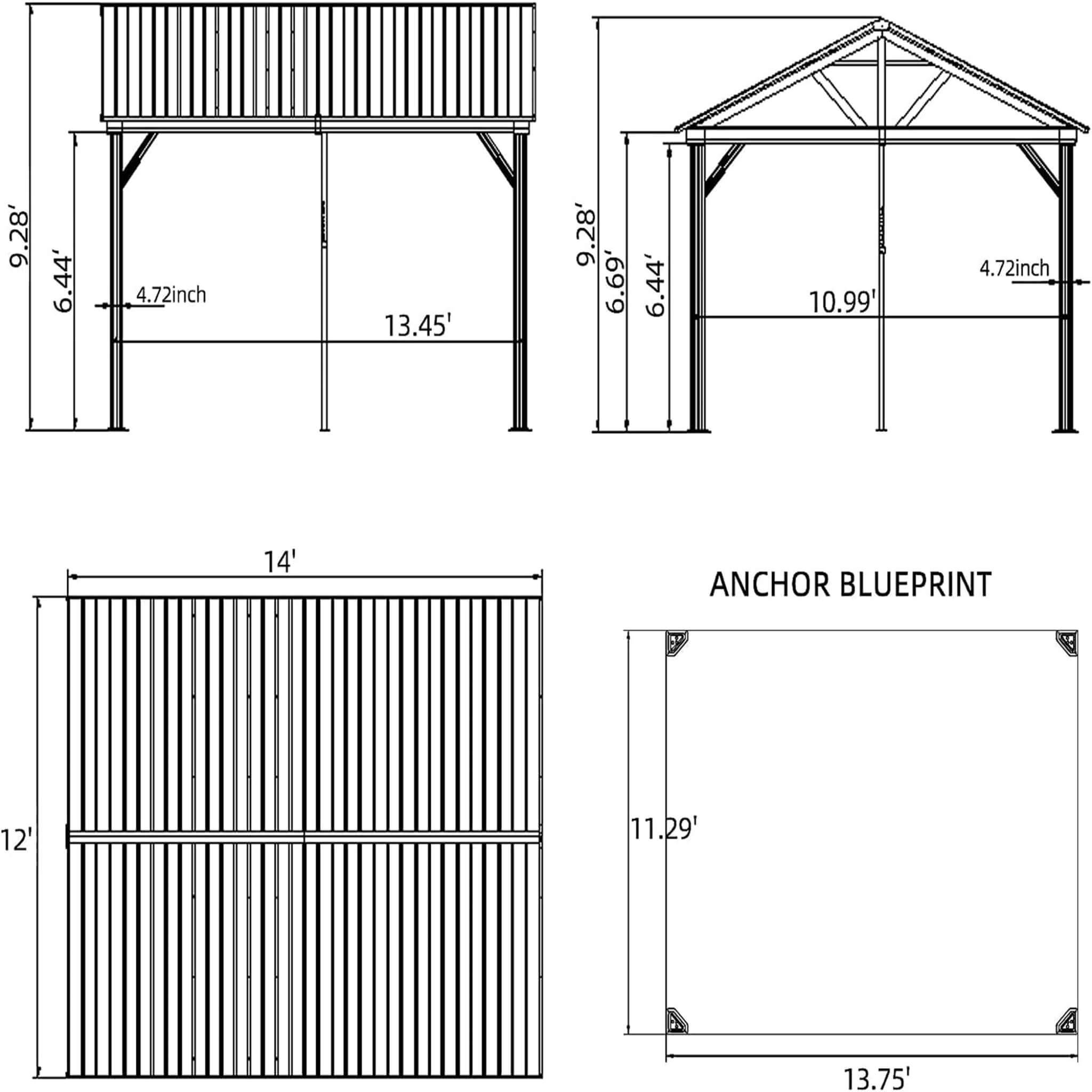 [12X14FT] Alora Hardtop All-Weather Outdoor Gazebo With Galvanized Steel Roof (SAK83261) - We The Collective