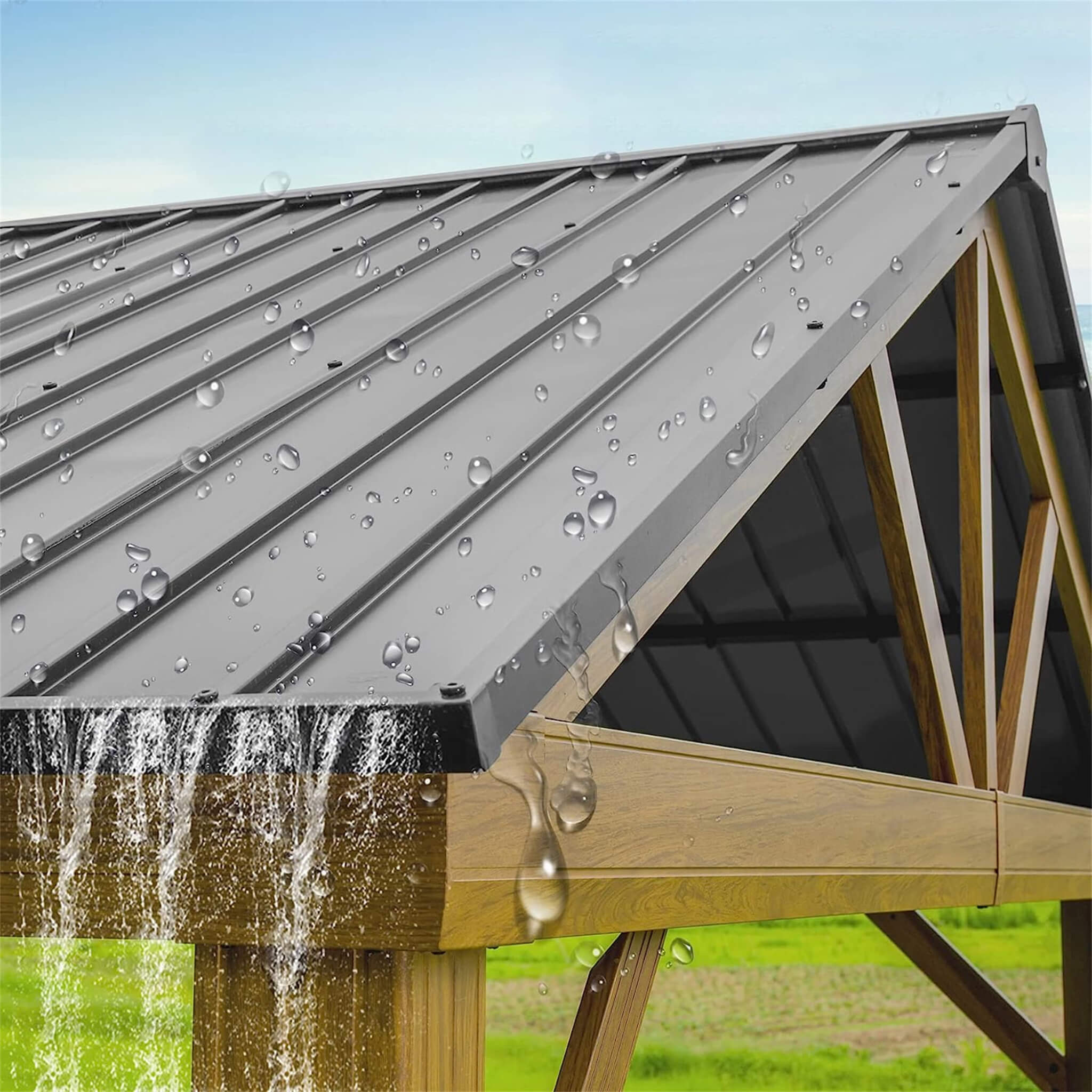 [12X14FT] Alora Hardtop All-Weather Outdoor Gazebo With Galvanized Steel Roof (SAK83261) - We The Collective