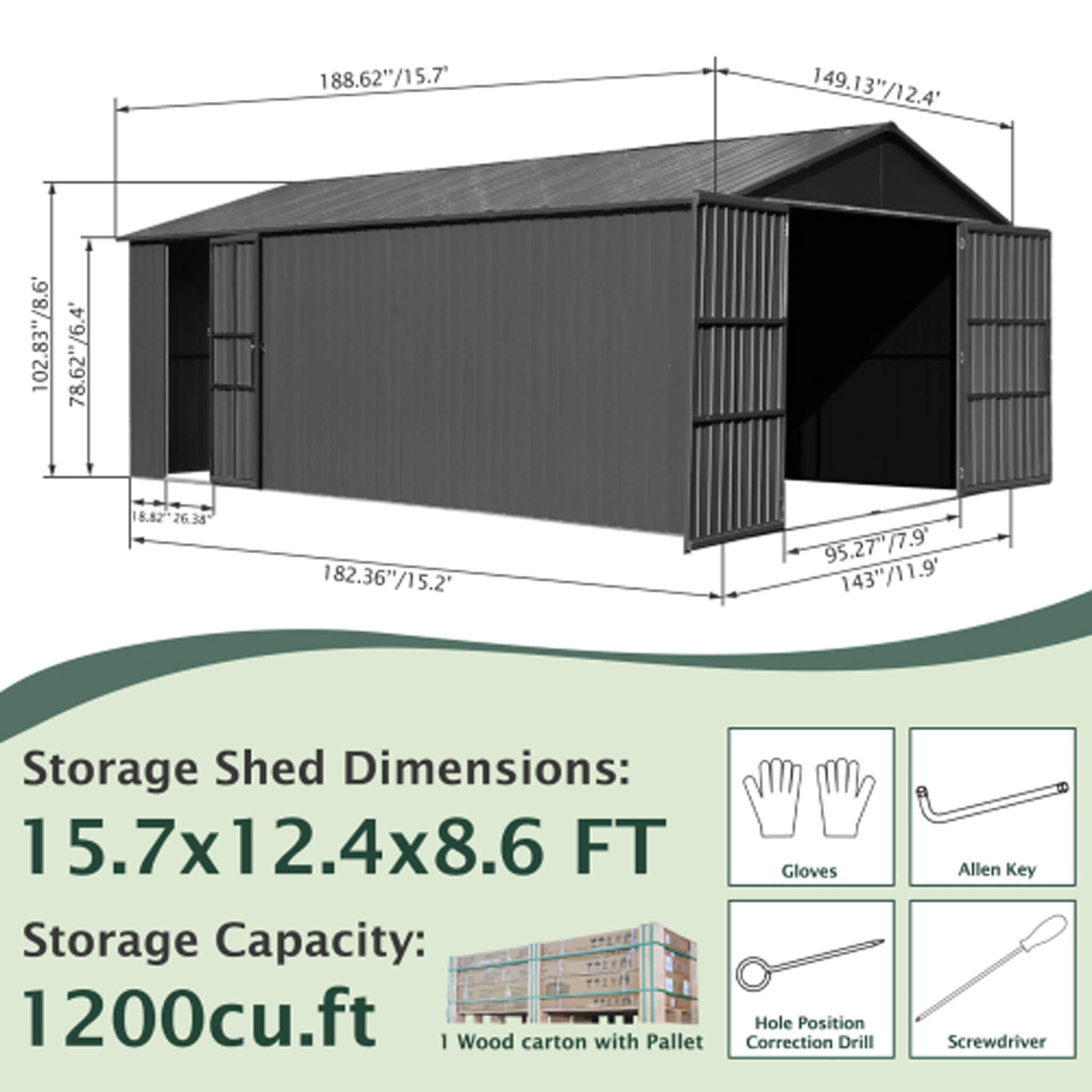 Extra-Large Outdoor Heavy-Duty Metal Garage Shed With Lockable Doors (SAK14093) - We The Collective