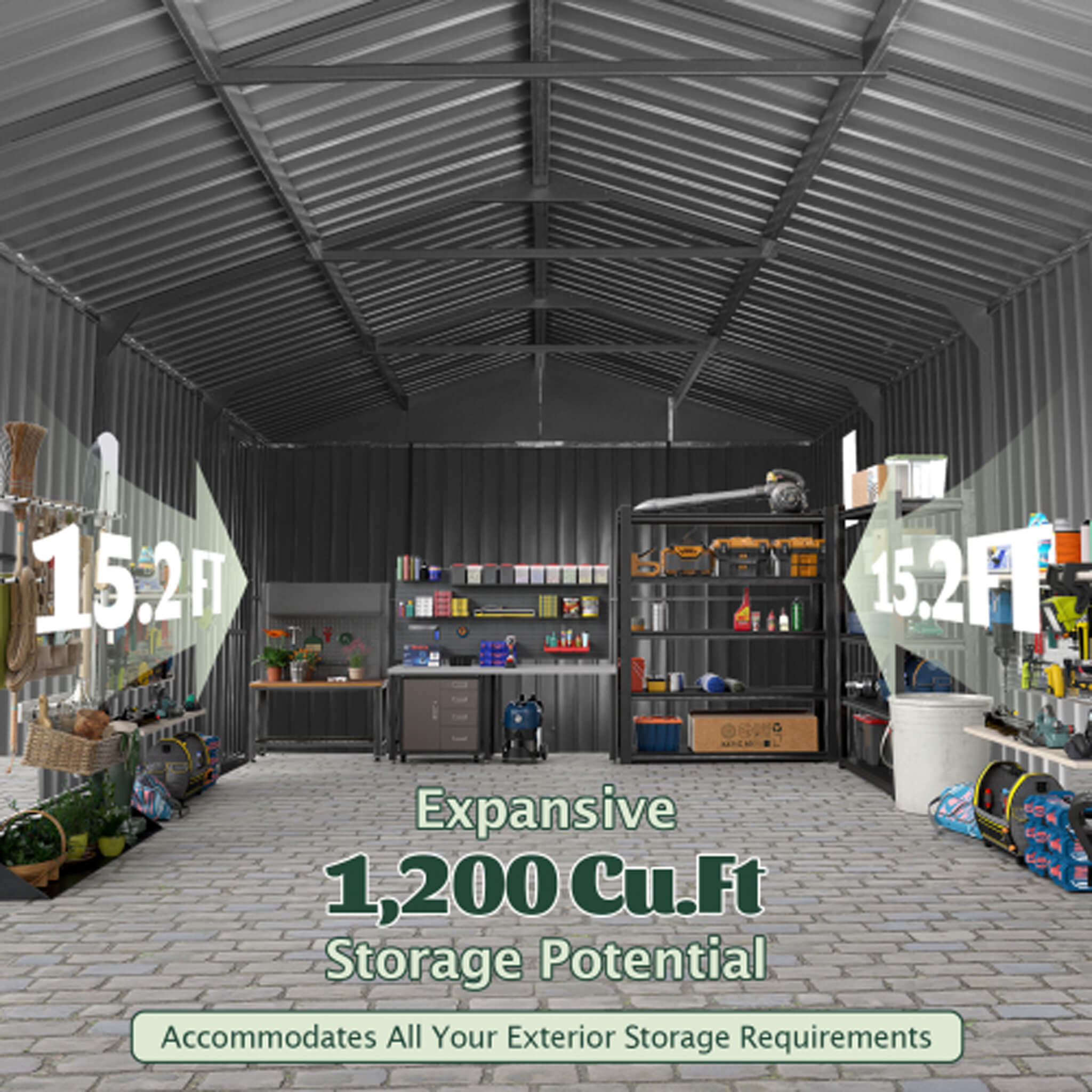 Extra-Large Outdoor Heavy-Duty Metal Garage Shed With Lockable Doors (SAK14093) - We The Collective