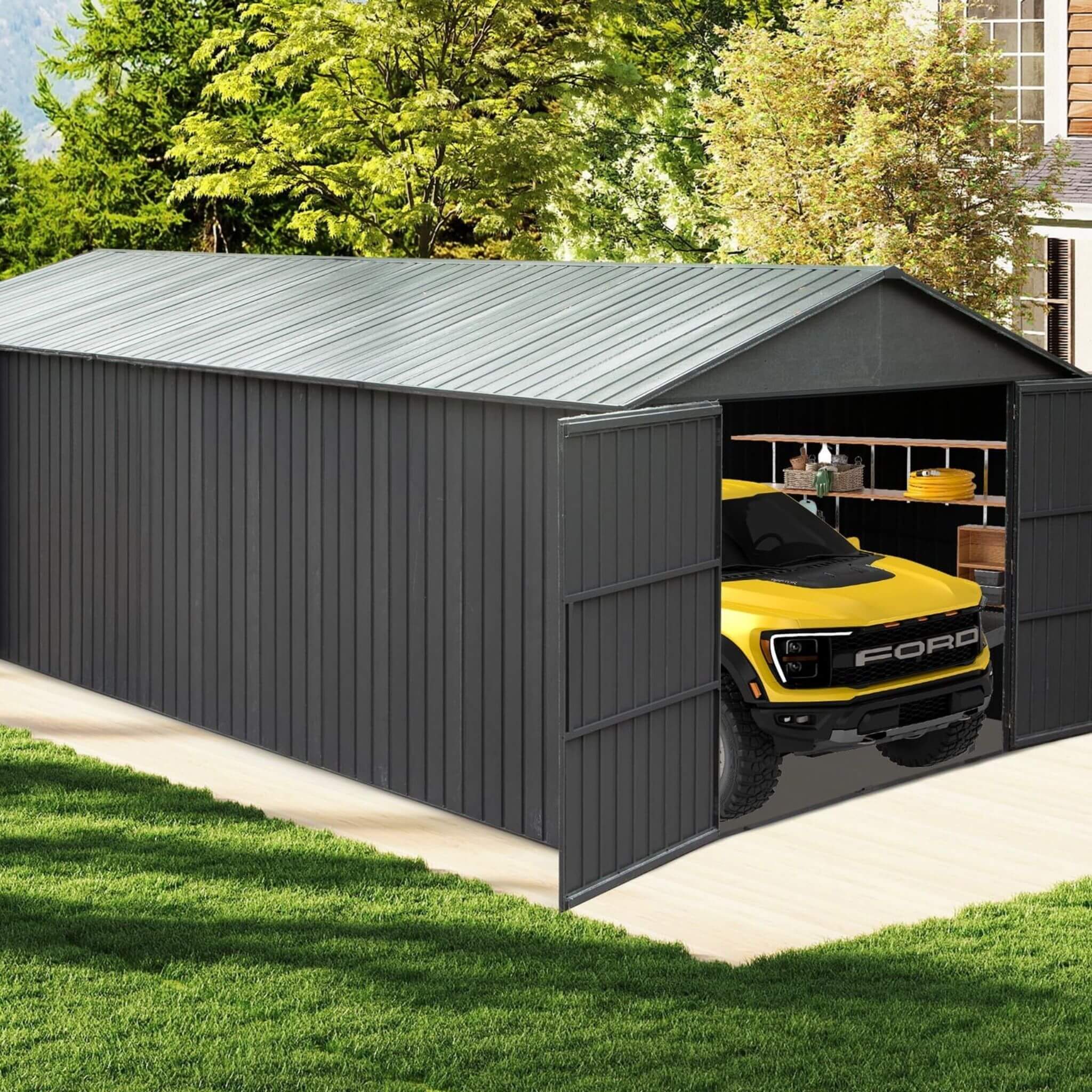 Extra-Large Outdoor Heavy-Duty Metal Garage Shed With Lockable Doors (SAK14093) - We The Collective