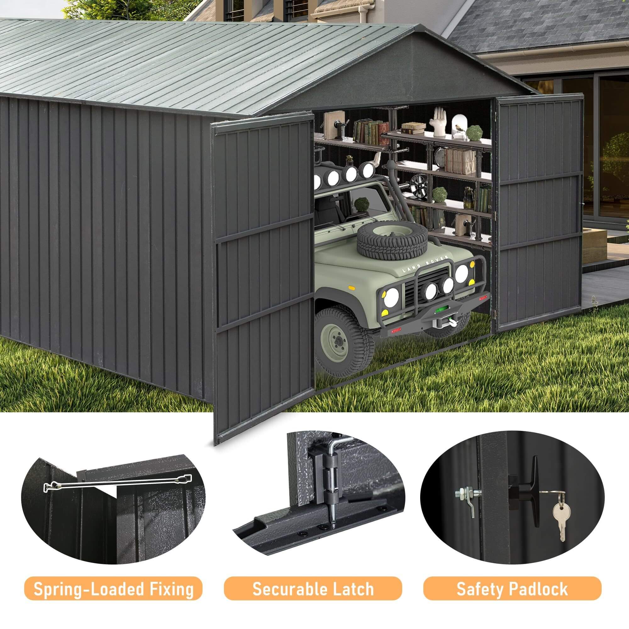 Extra-Large Outdoor Heavy-Duty Metal Garage Shed With Lockable Doors (SAK14093) - We The Collective