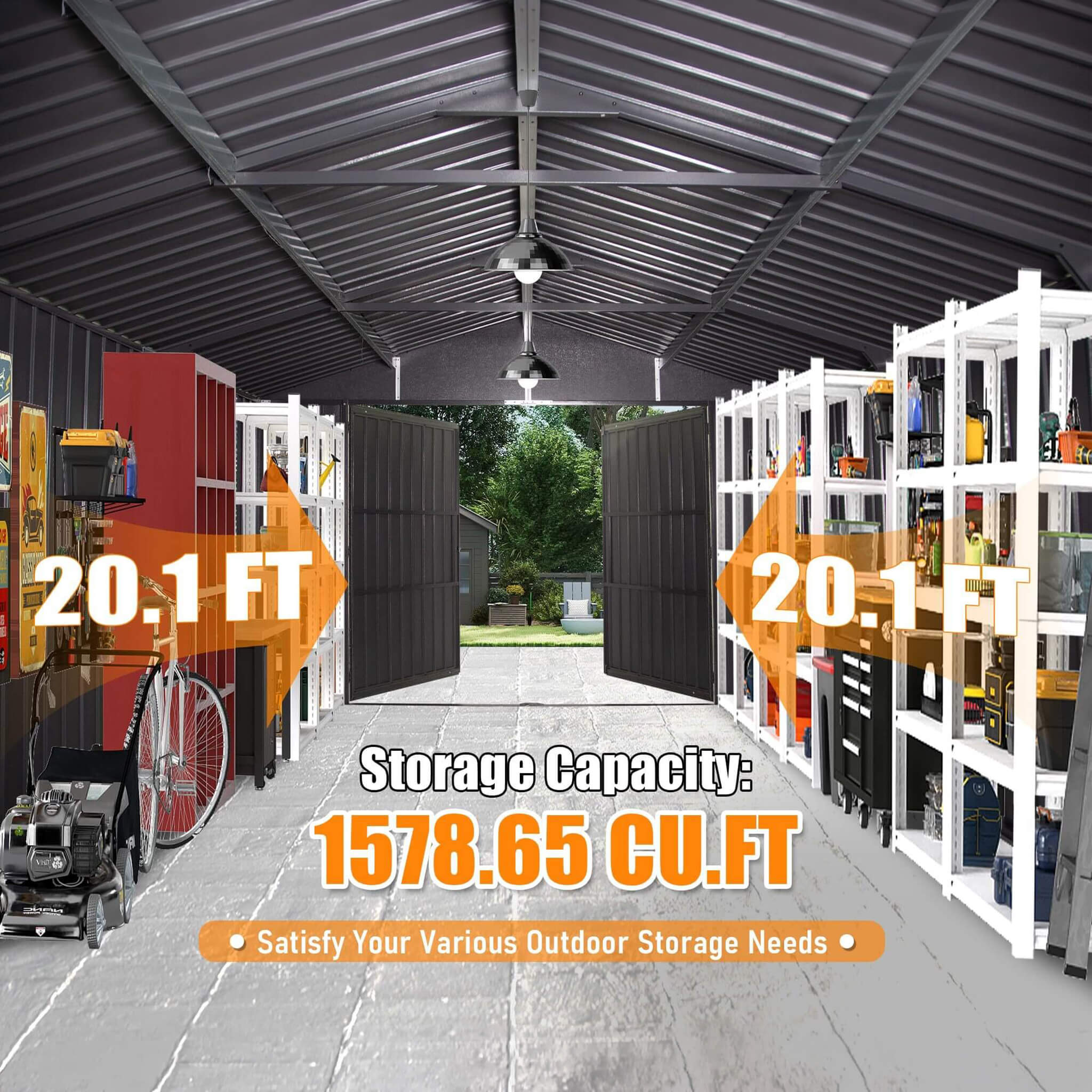 Extra-Large Outdoor Heavy-Duty Metal Garage Shed With Lockable Doors (SAK14093) - We The Collective