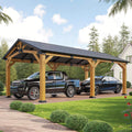 [12X24FT] Alora Large Heavy-Duty Outdoor Cedar Wood Hardtop Carport With Galvanized Steel Roof (SAK48392) - We The Collective