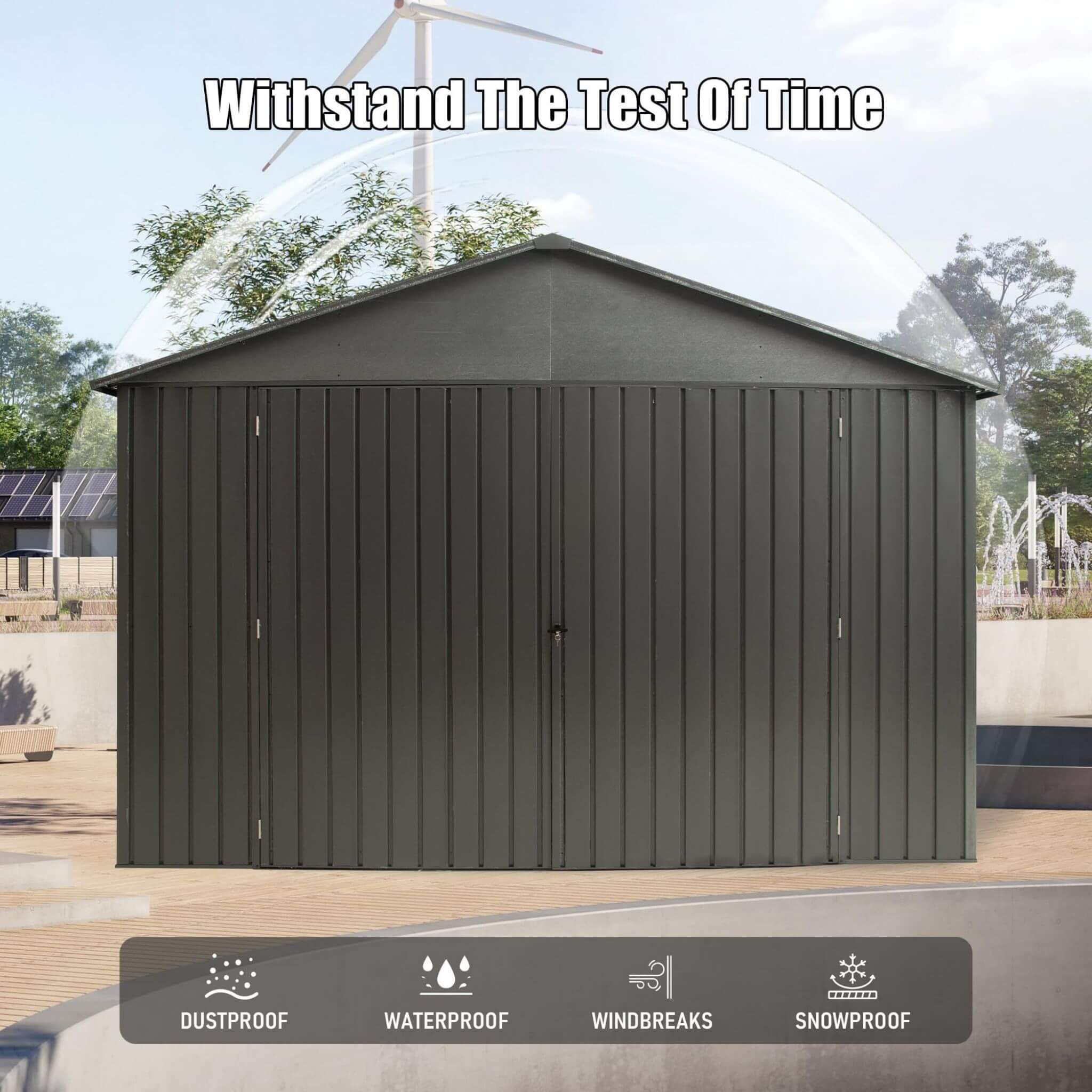 [12X25FT] Alora Extra Large Heavy-Duty Outdoor Metal Carport Garage Shed With Lockable Double Hinged Doors (SAK34153) - We The Collective