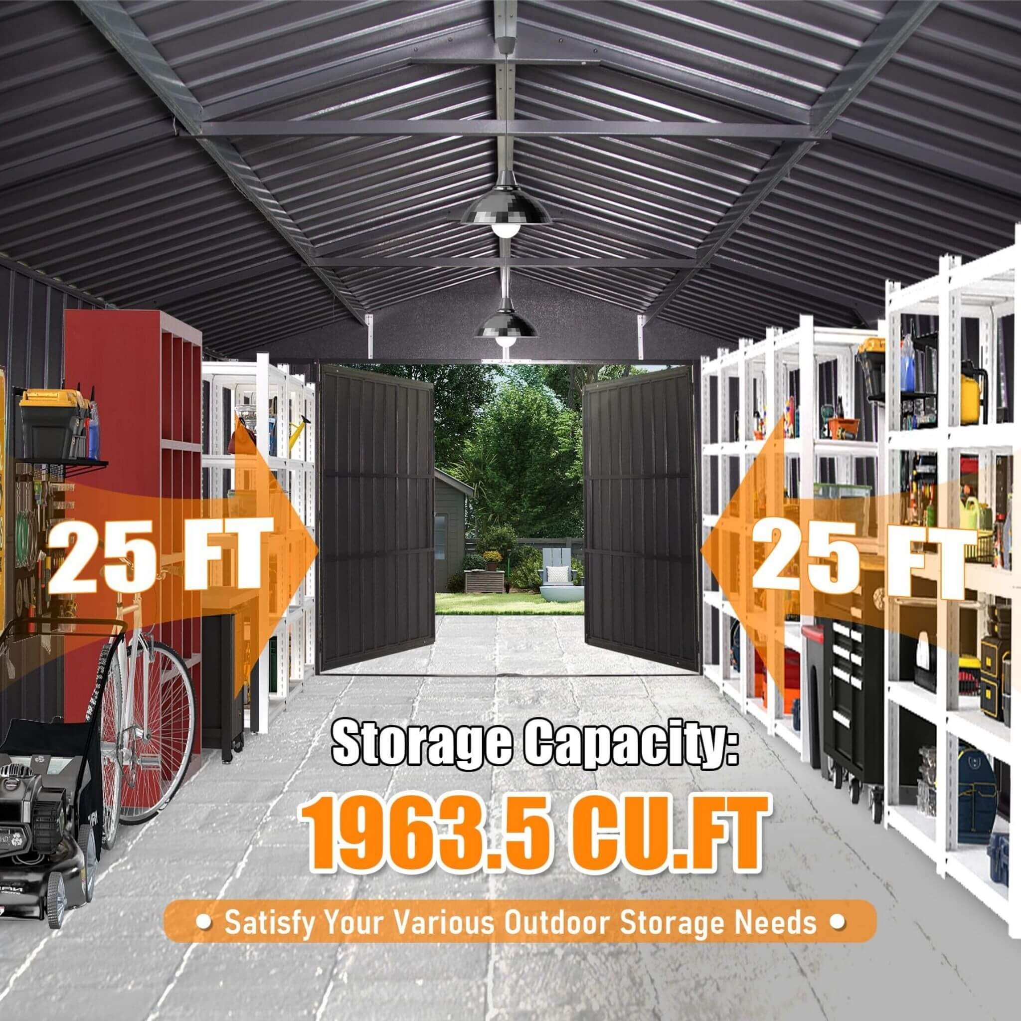 [12X25FT] Alora Extra Large Heavy-Duty Outdoor Metal Carport Garage Shed With Lockable Double Hinged Doors (SAK34153) - We The Collective