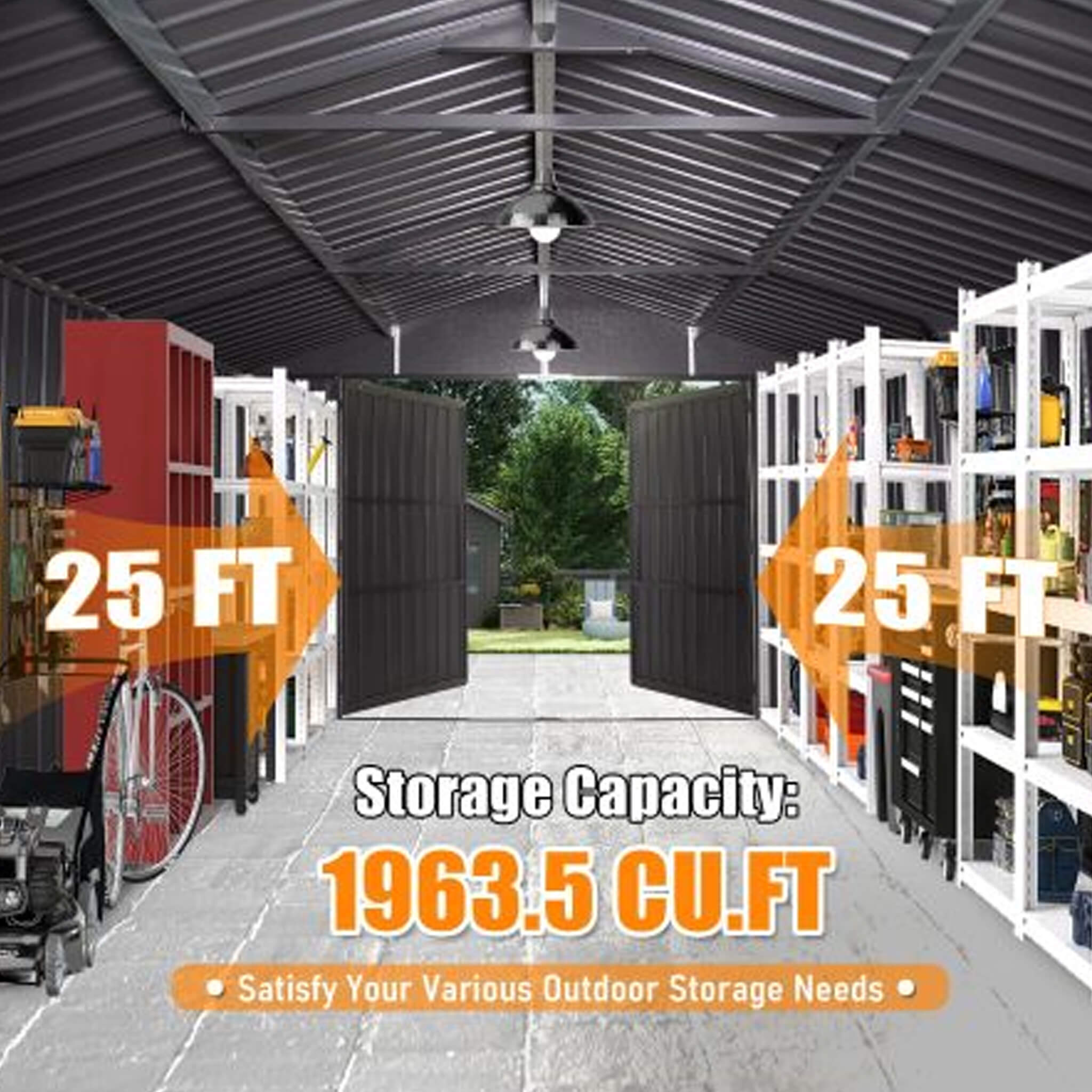 Extra-Large Outdoor Heavy-Duty Metal Garage Shed With Lockable Doors (SAK14093) - We The Collective