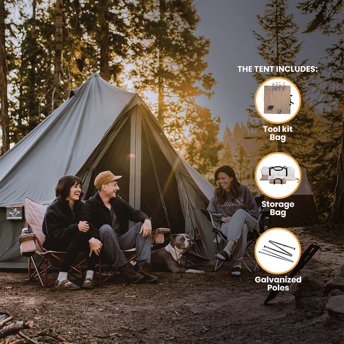 White Duck Outdoors 13-foot Regatta Bell Tent set up outdoors, showcasing its spacious design and durable fabric for camping adventures.