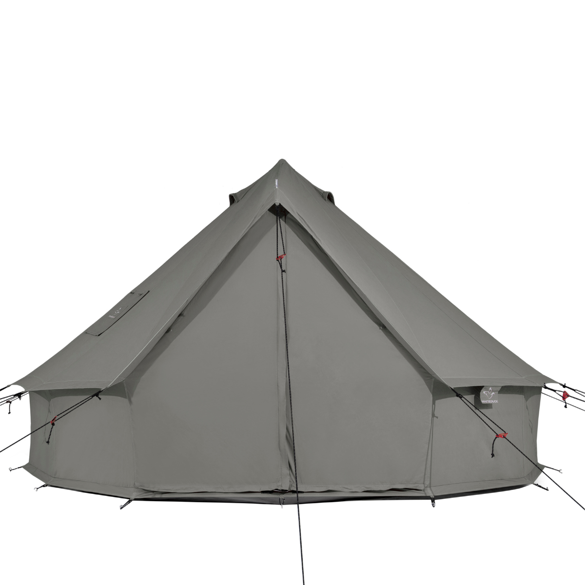 White Duck Outdoors 13' Regatta Bell Tent in Boulder Grey, showing the back view with its spacious, durable canvas structure.